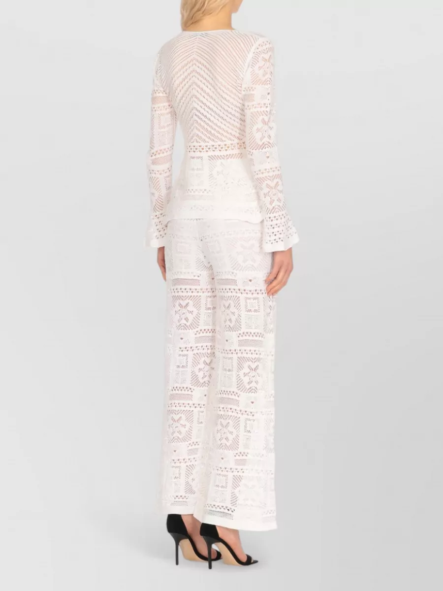 D.exterior Perforated Lace Knit V-Neck Long-Sleeve Sweater