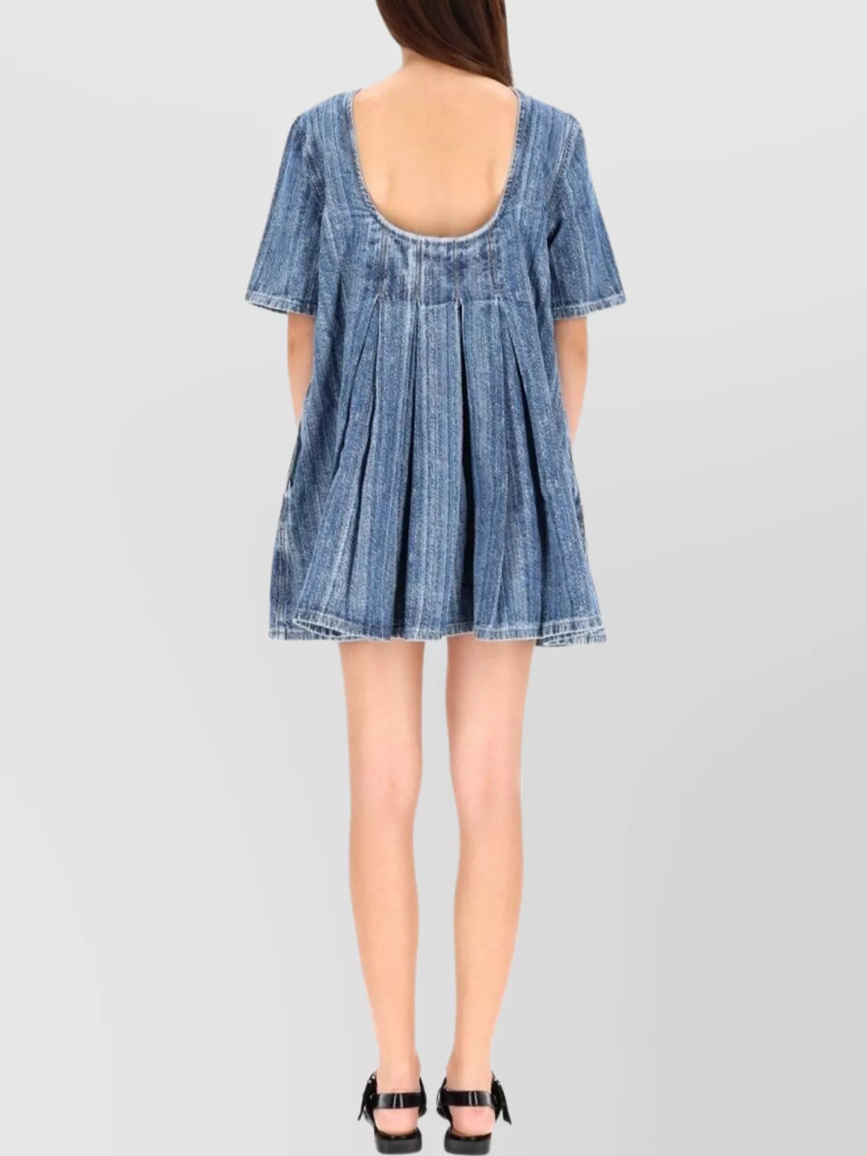 Ganni Short Sleeve Pleated Dress Pockets