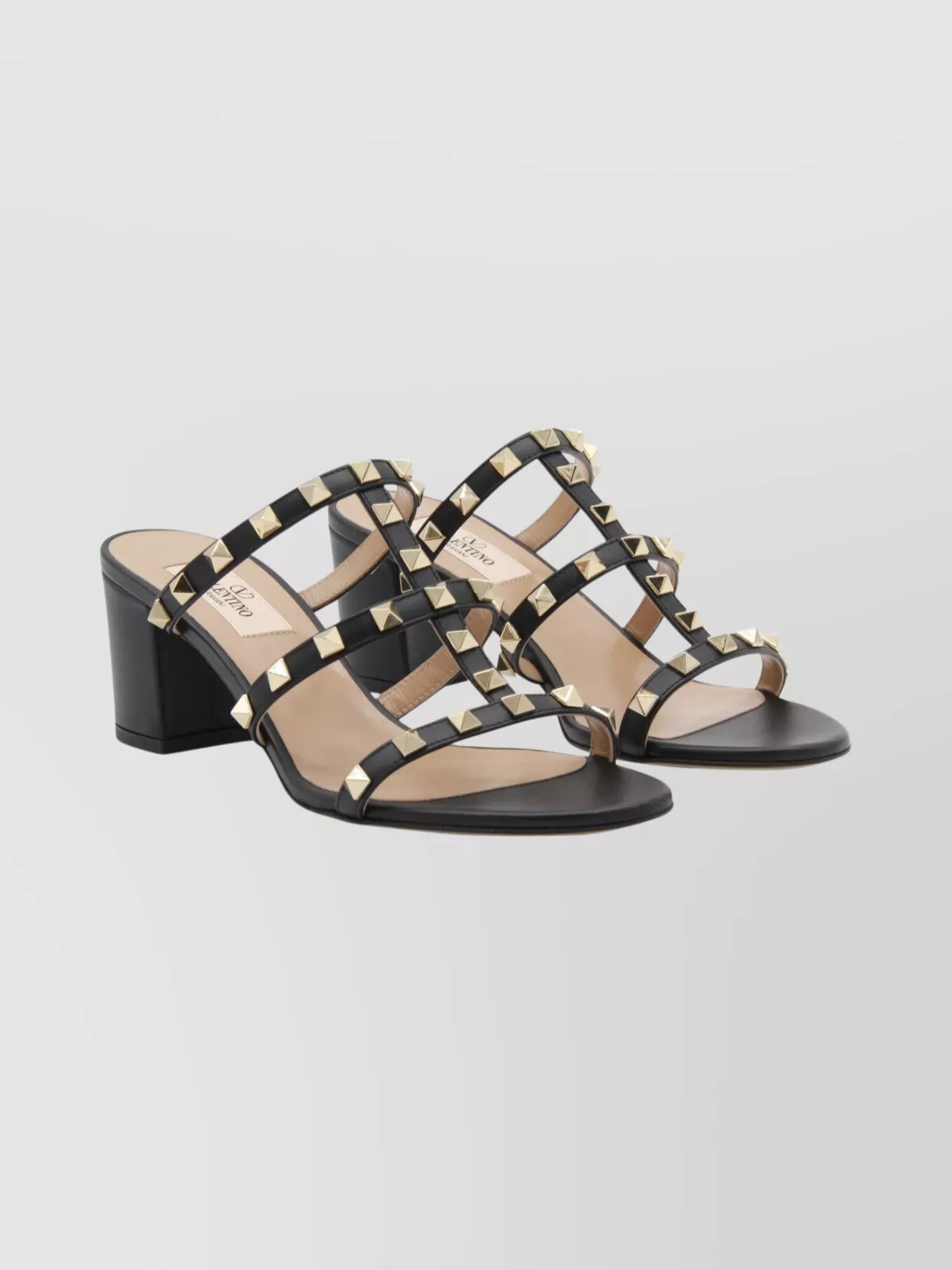 Valentino Strappy Block Heel Open Toe Sandals In Black