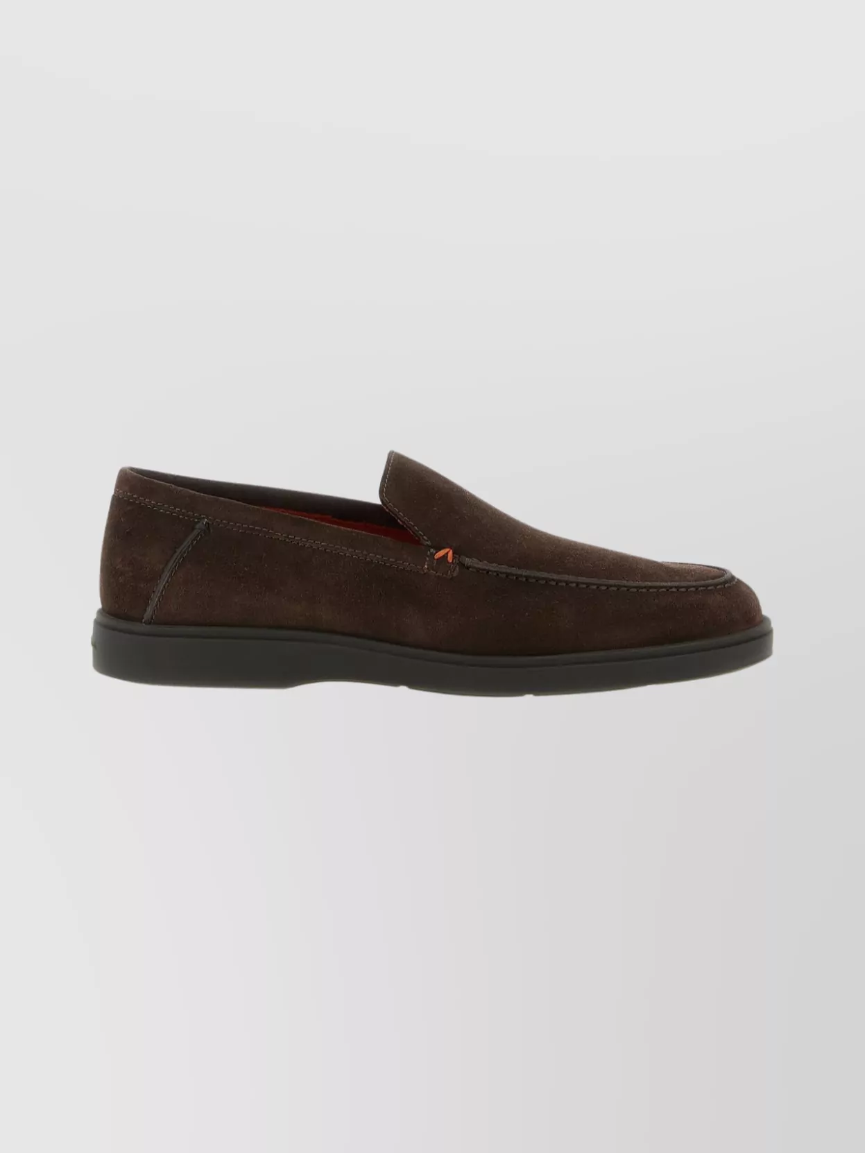 Santoni Round Toe Suede Loafers With Rubber Sole