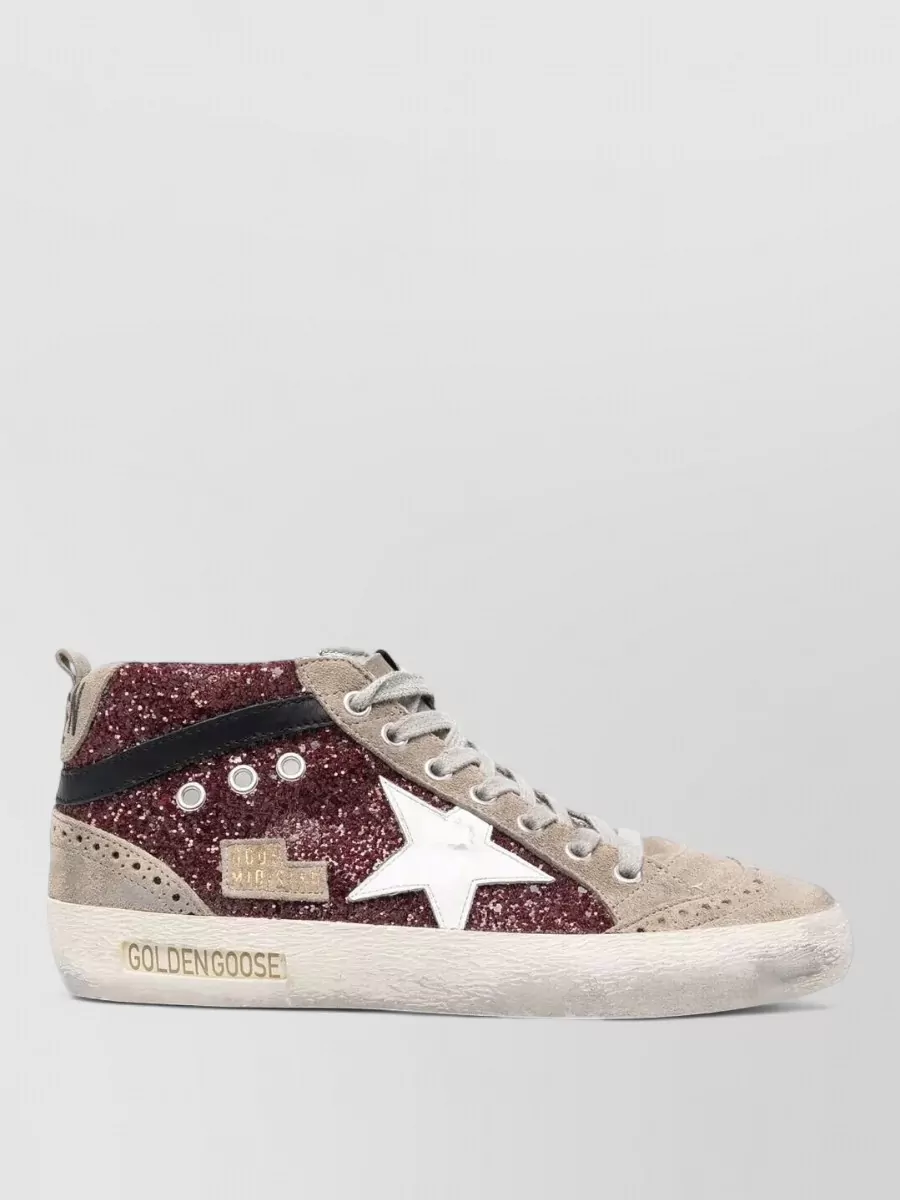 Golden Goose Leather Glitter Mid-Top Sneakers