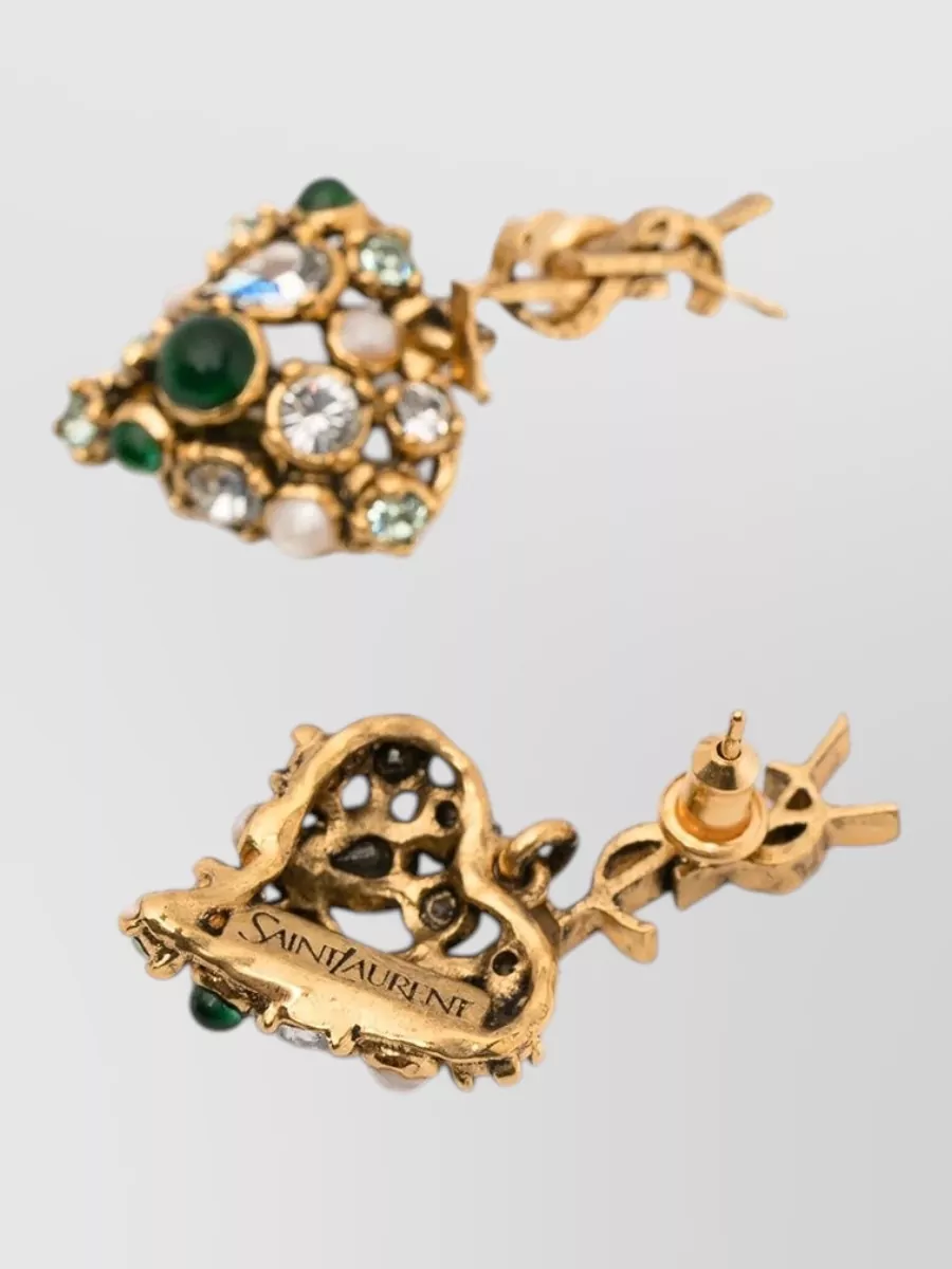 Saint Laurent Crystal Heart Pendant Earrings
