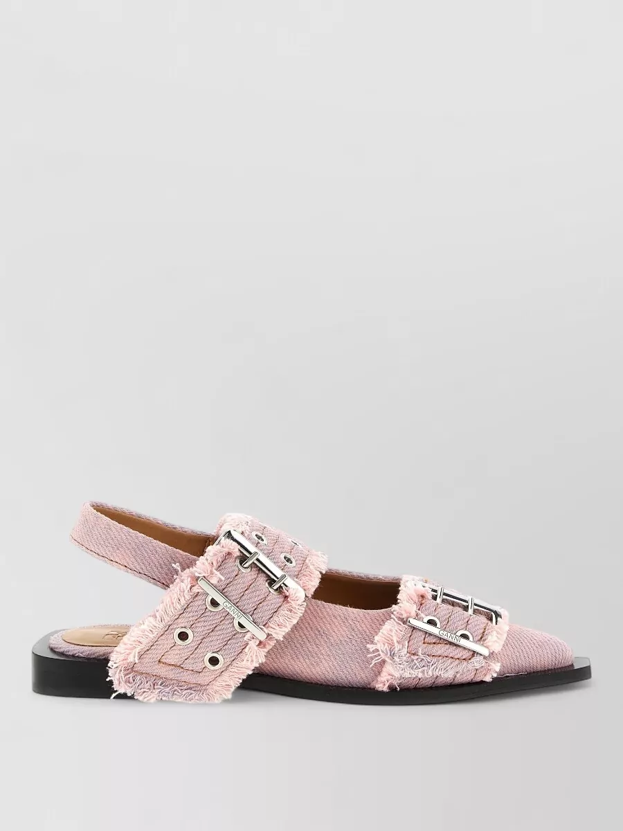 Ganni denim buckle fringed slingback sandals