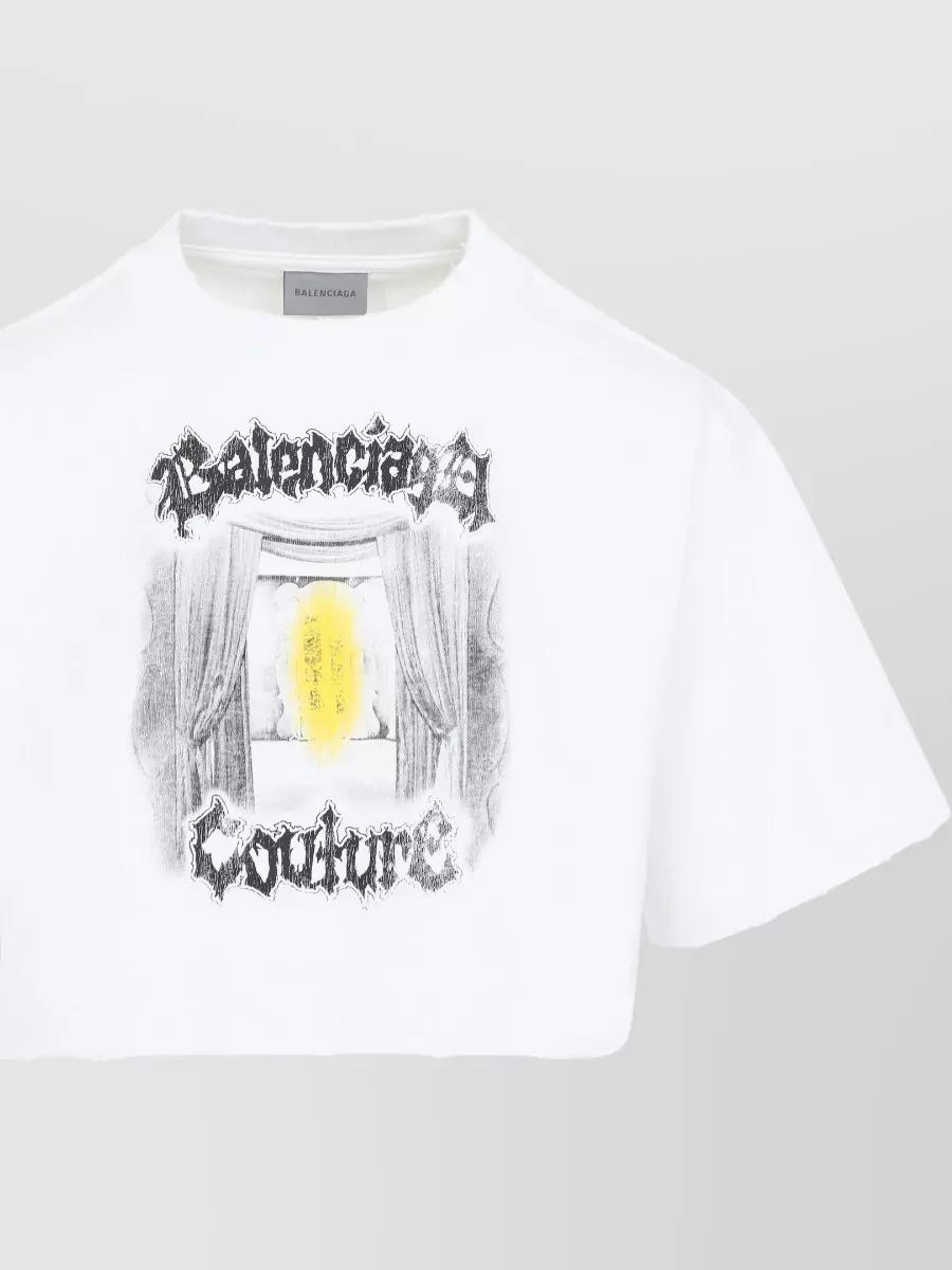 Balenciaga Cotton Cropped Logo Print T-Shirt