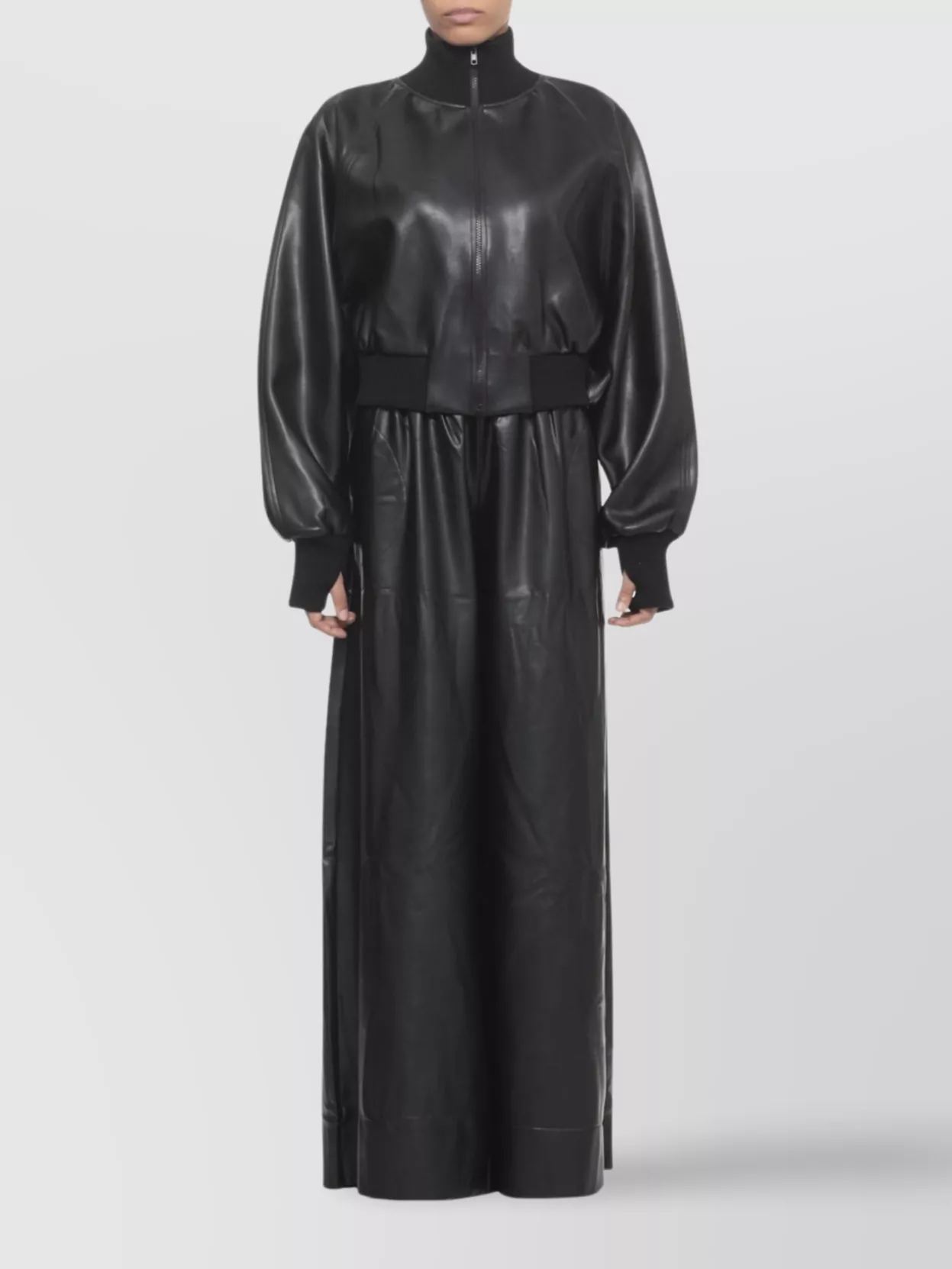 Norma Kamali Wide-Leg Faux Leather Trousers And Pockets