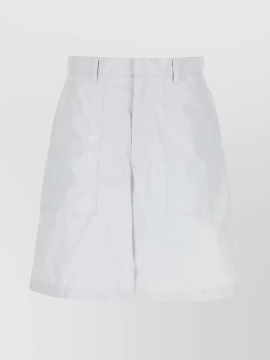 Shop Prada Bermuda Pleated Waist Shorts With Back Pockets In White