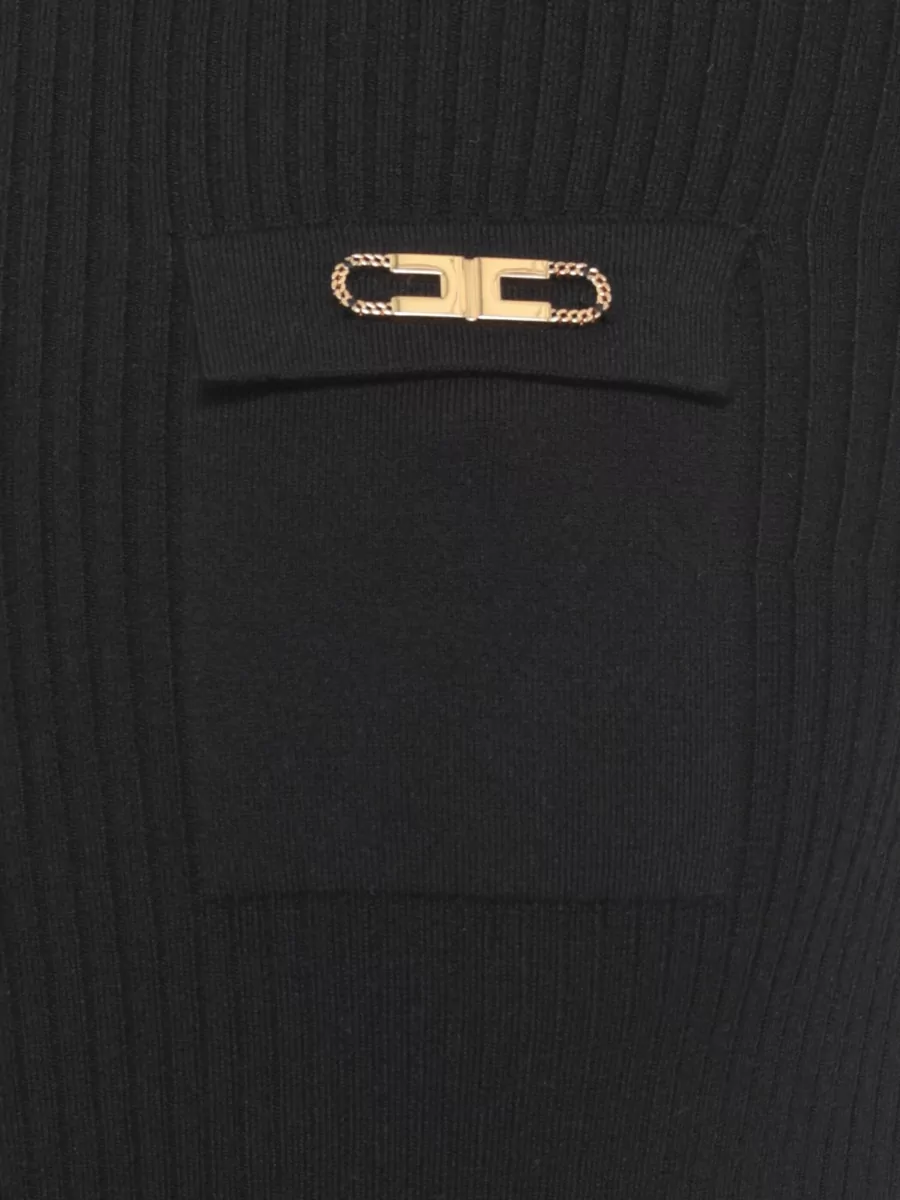 Elisabetta Franchi Silk Turtleneck Long-Sleeve Knee-Length Dress
