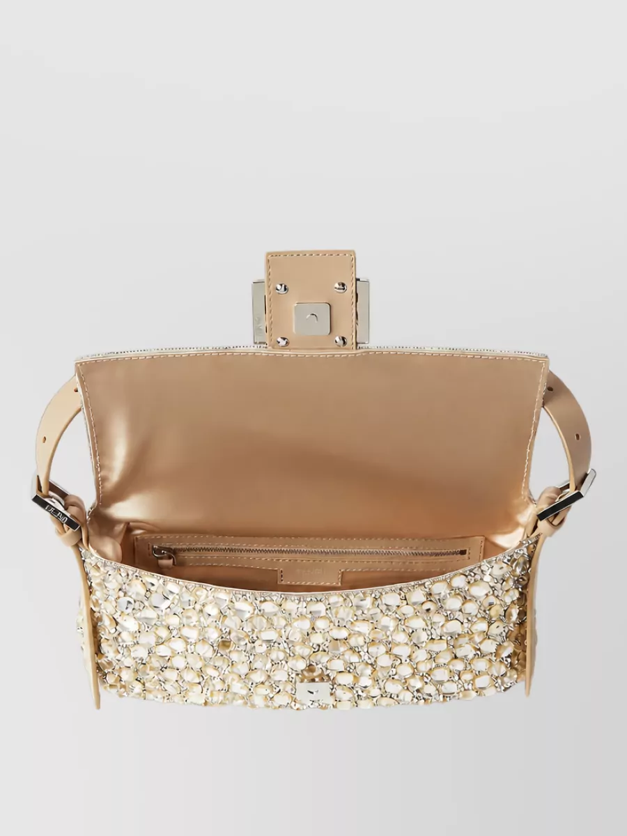 Fendi Baguette Silk Crystal-Embellished Clutch Bag
