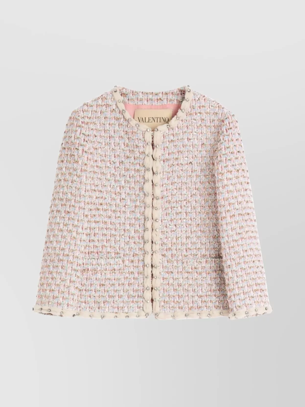 Valentino Short Jacket With Tweed Texture And Button Detailing