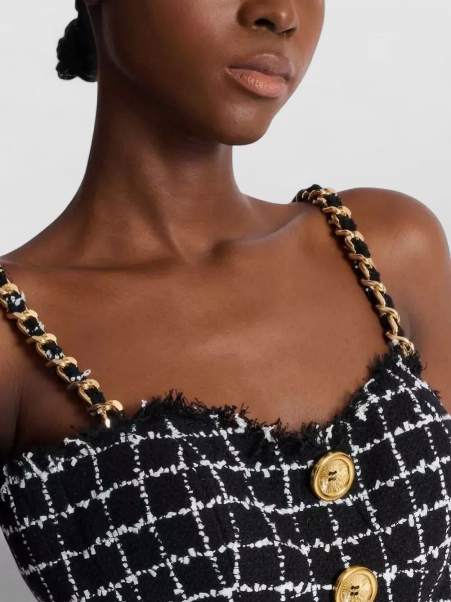 Balmain Buttoned Tweed Tank Top