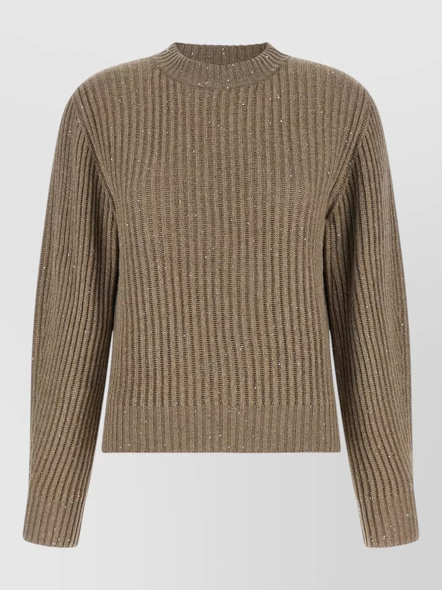 Brunello Cucinelli Cashmere wool blend ribbed crew neck long sleeve sweatshirt