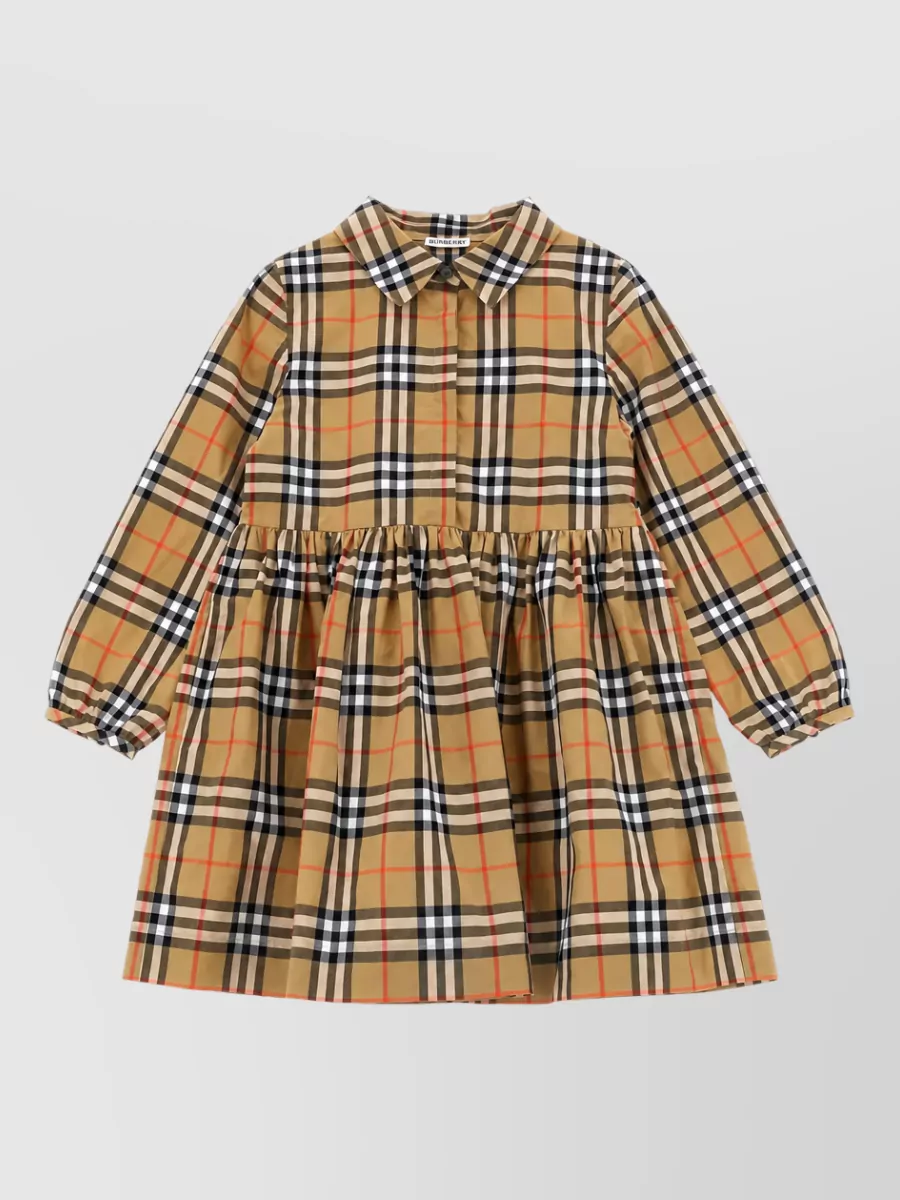 Burberry Cotton checked long-sleeve knee-length dress