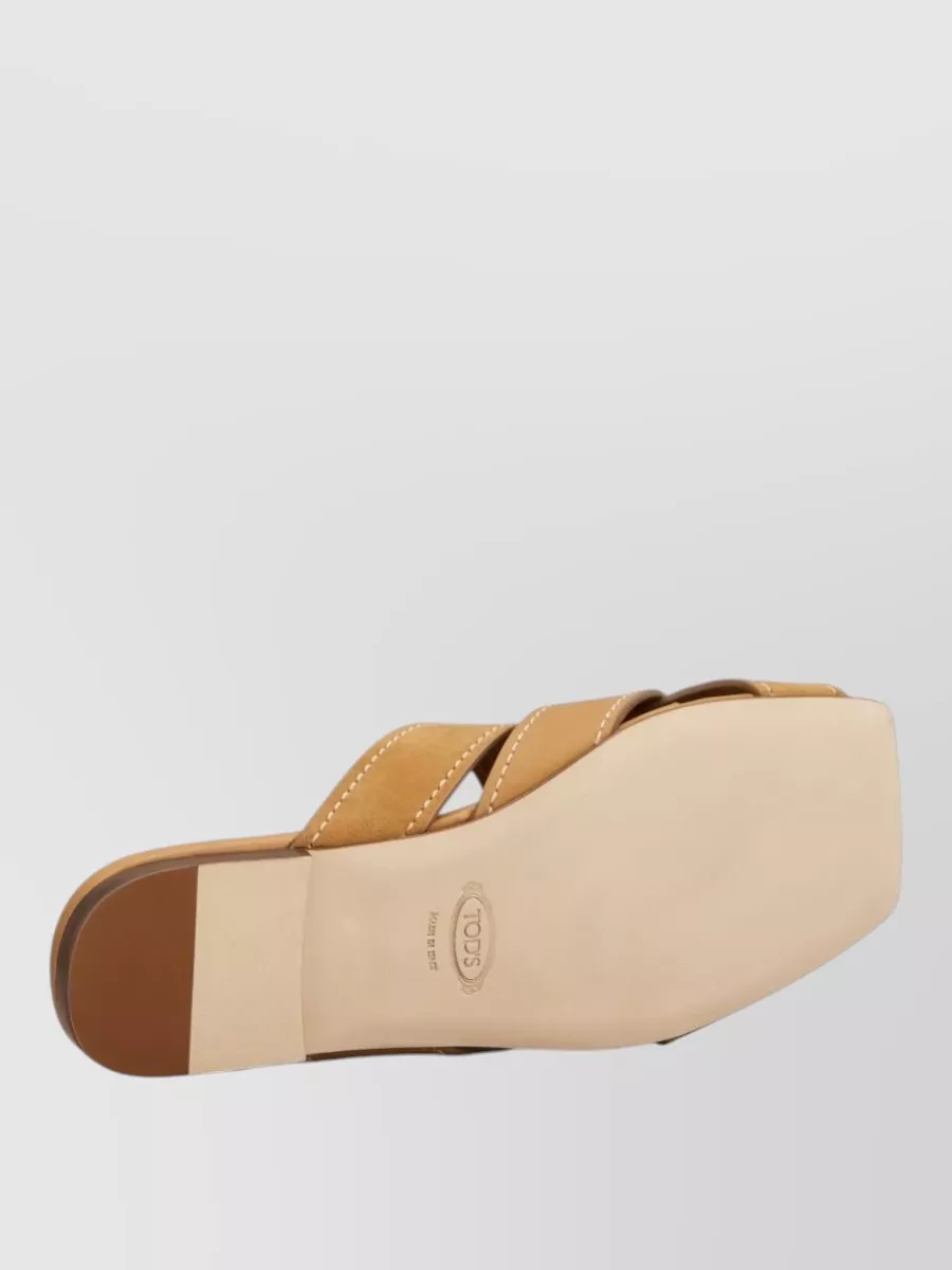 Tod's Sandals Heel Contrast Stitching Crisscross Straps