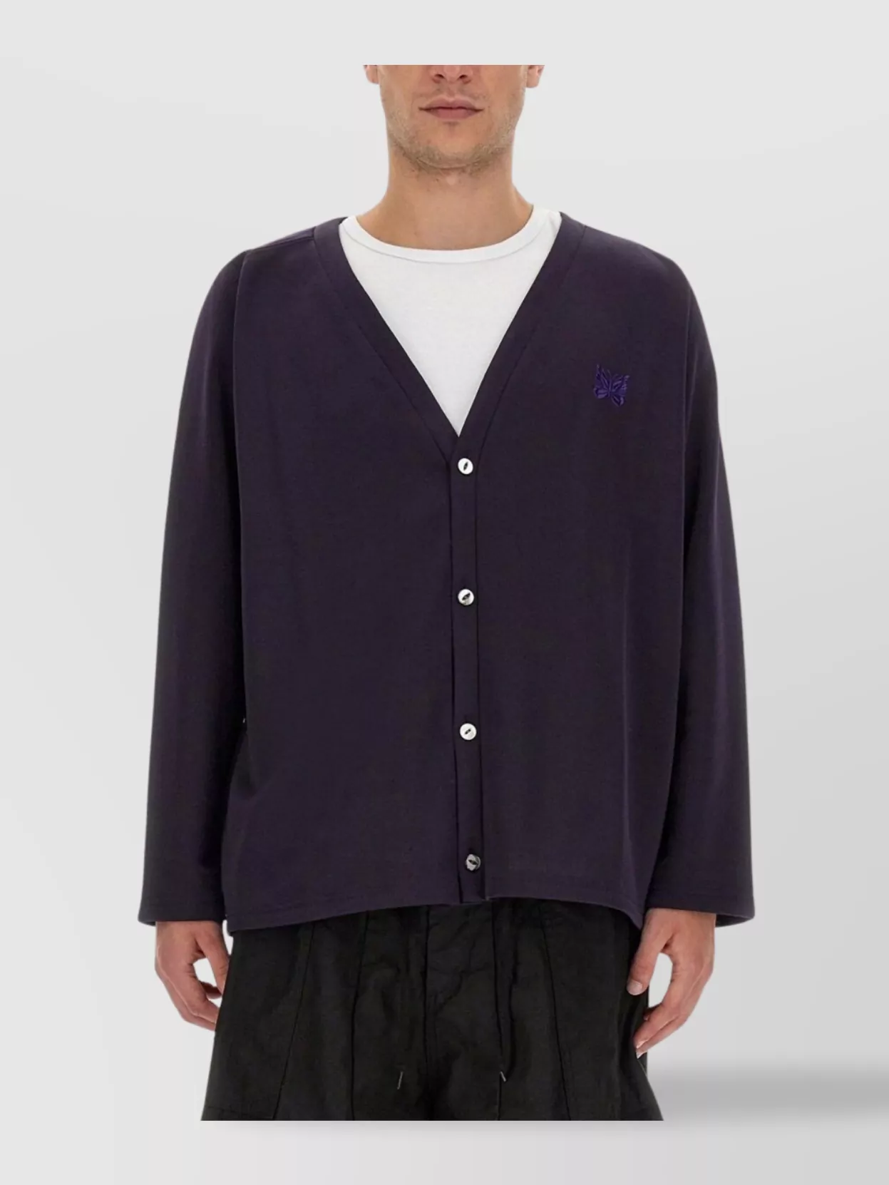 NEEDLES LOGO V-NECK REGULAR FIT CARDIGAN WITH LONG SLEEVES