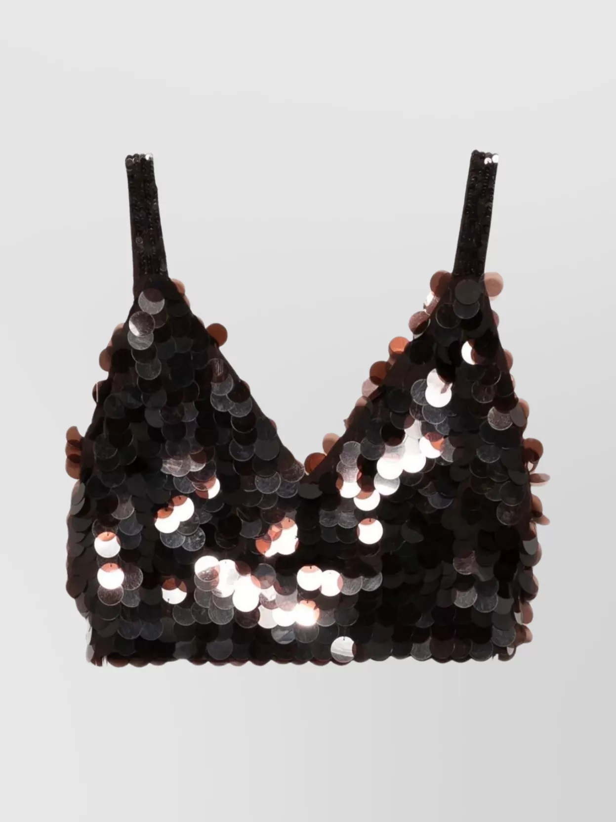 P.a.r.o.s.h Triangle Neckline Sleeveless Sequin Bra In Black