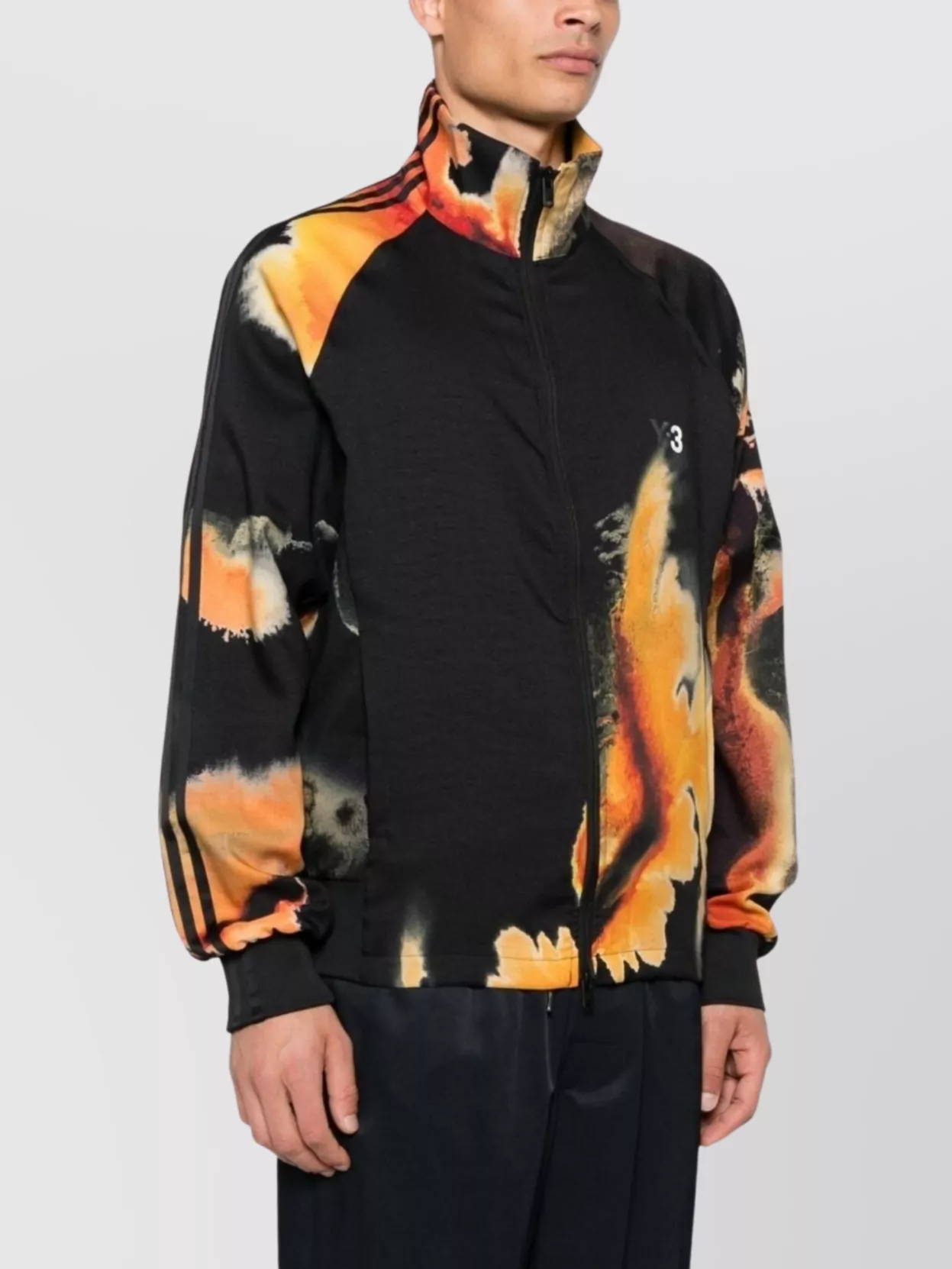 Y-3 Abstract Pattern Sweatshirt With Zip Fastening And Ribbed Edges In Black