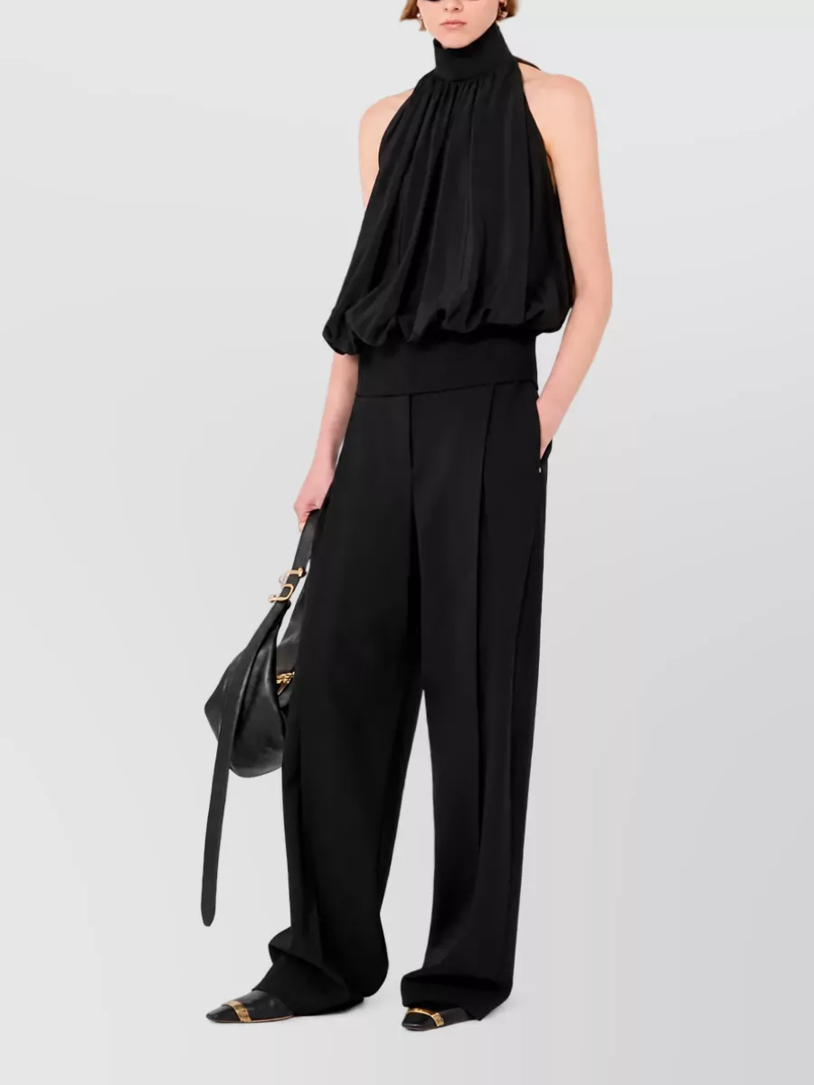 Sportmax Silk Ribbed Halterneck Sleeveless Gathered Top