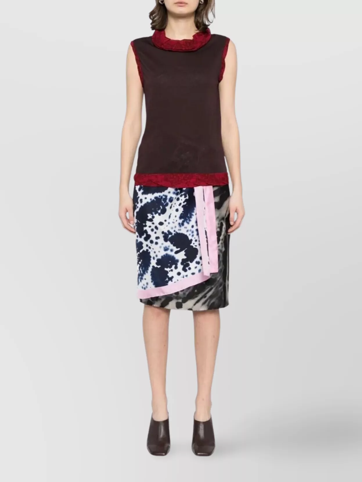 Dries Van Noten Knit Top With Cowl Neck And Floral Trim In Brown