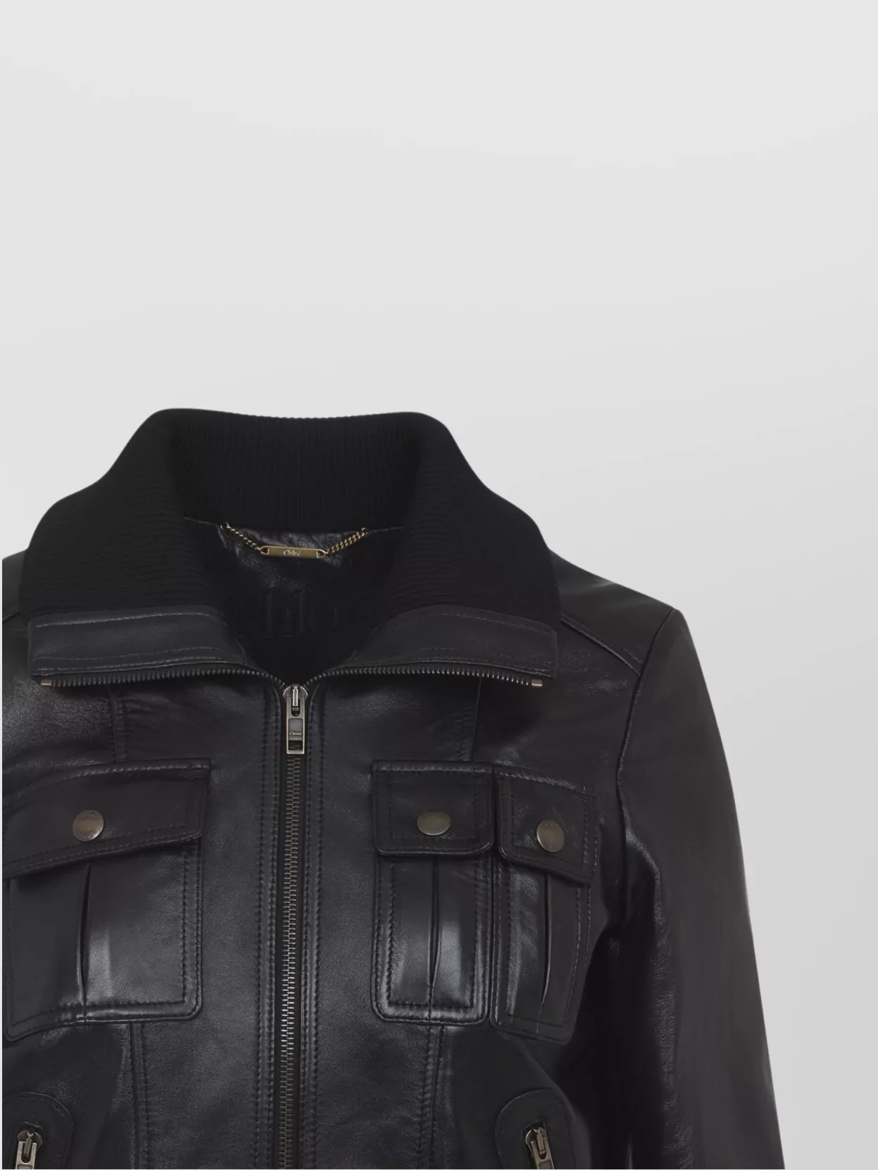 Chloé Leather Jacket With Flap And Zipper Pockets