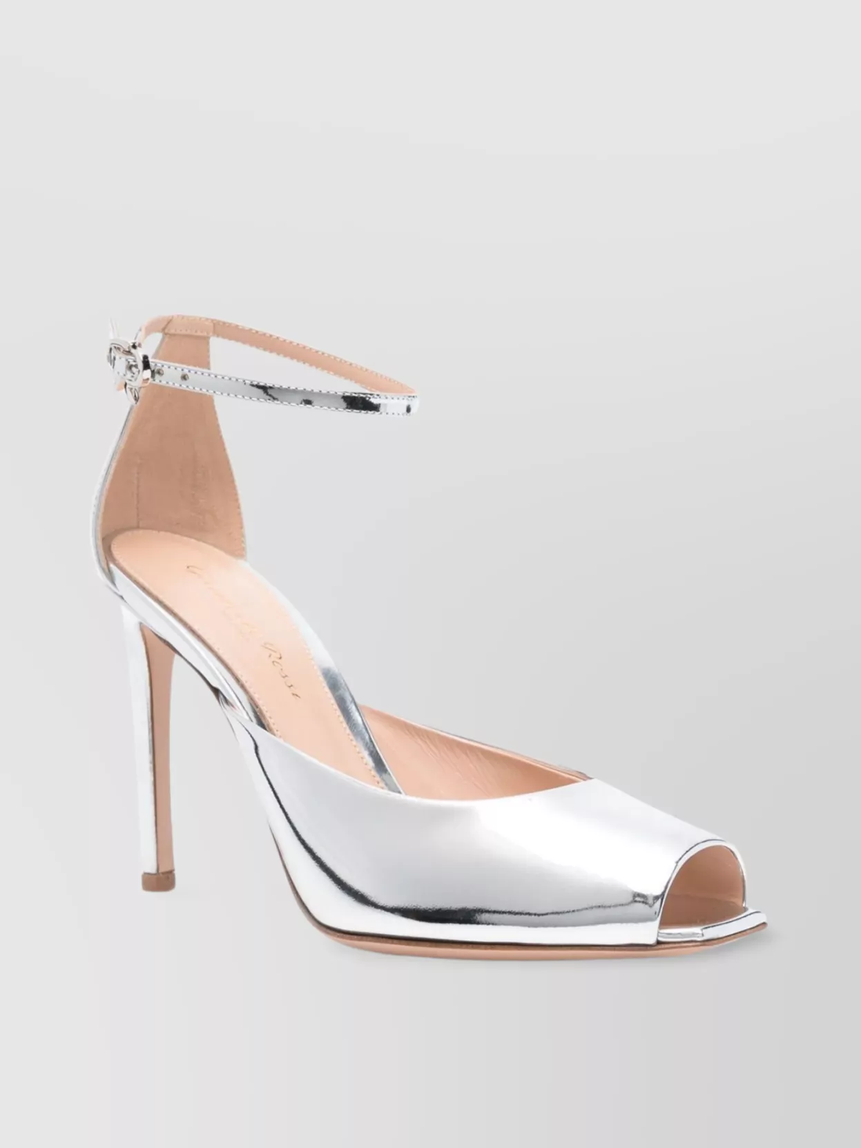 Gianvito Rossi Metallic Peep Toe Sandal With Buckle Detail In Gray