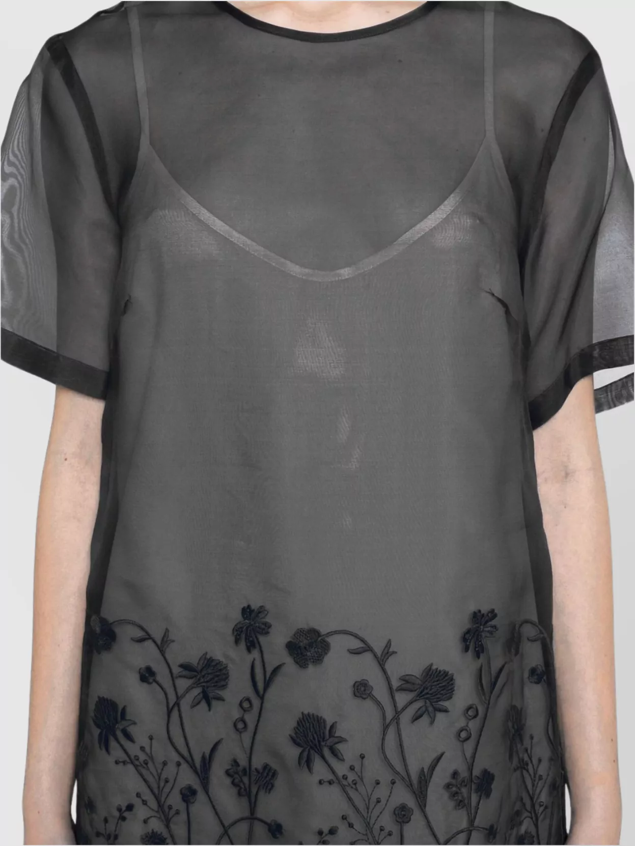 Parosh Floral Embroidered Sheer Midi Dress
