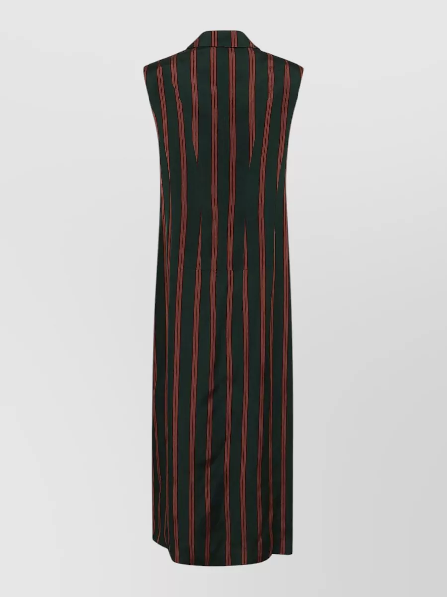 Dries Van Noten Striped Satin Sleeveless Double-Breasted Long Coat
