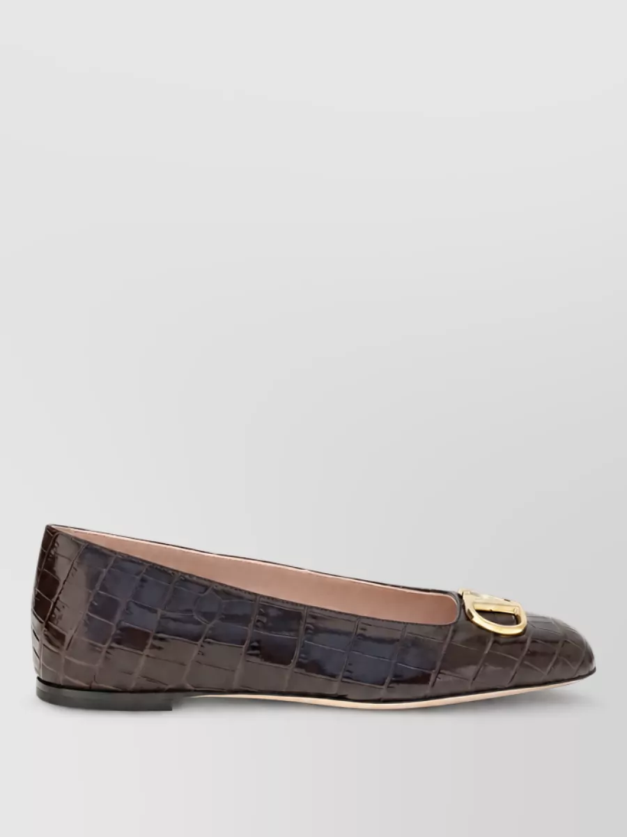 Valentino Garavani Croc-Effect Leather Ballerina Shoes