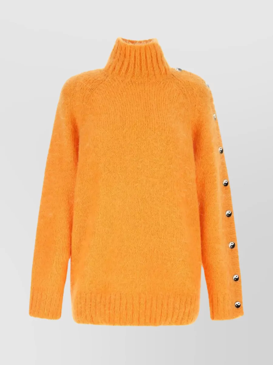 Shop Rotate Birger Christensen Oversized Sweater With Mohair Blend And Unique Buttons In Yellow