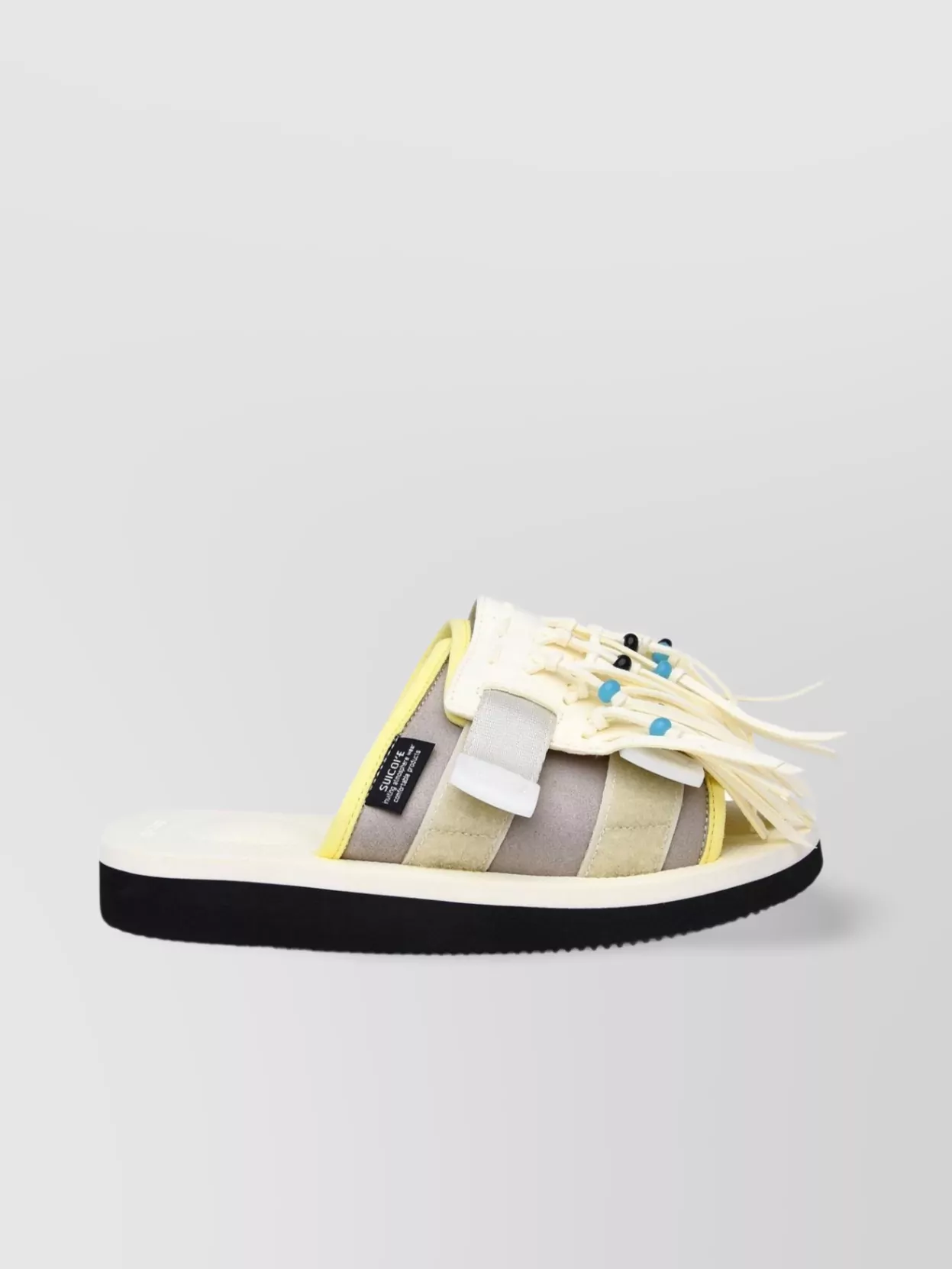 Shop Suicoke Ivory Synthetic Leather Slippers Fringe In Black