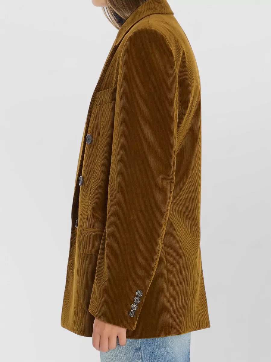 Saint Laurent Corduroy Jacket Peak Lapels Padded Shoulders