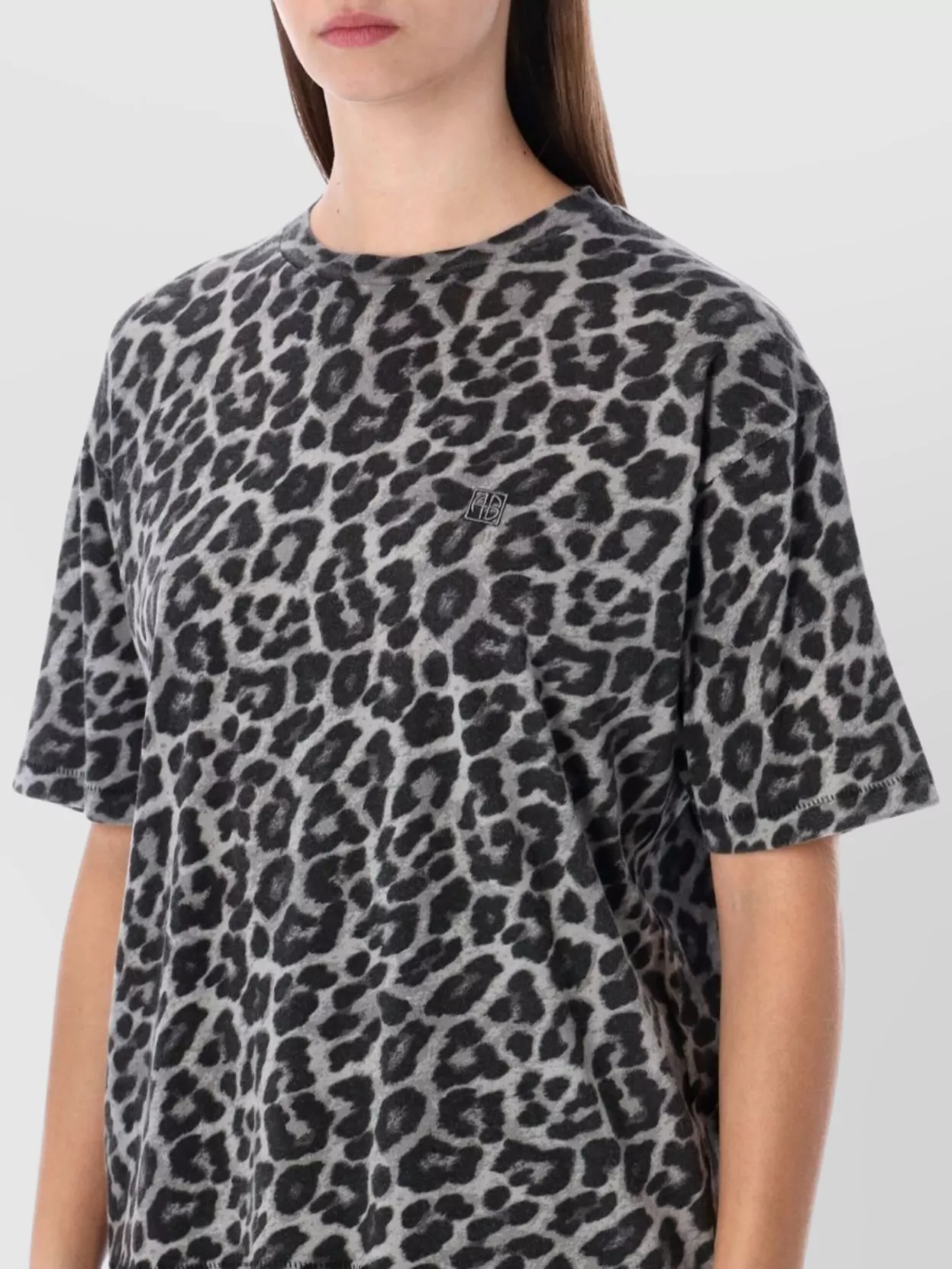 Anine Bing Animal Print Crew Neck Short Sleeve Top