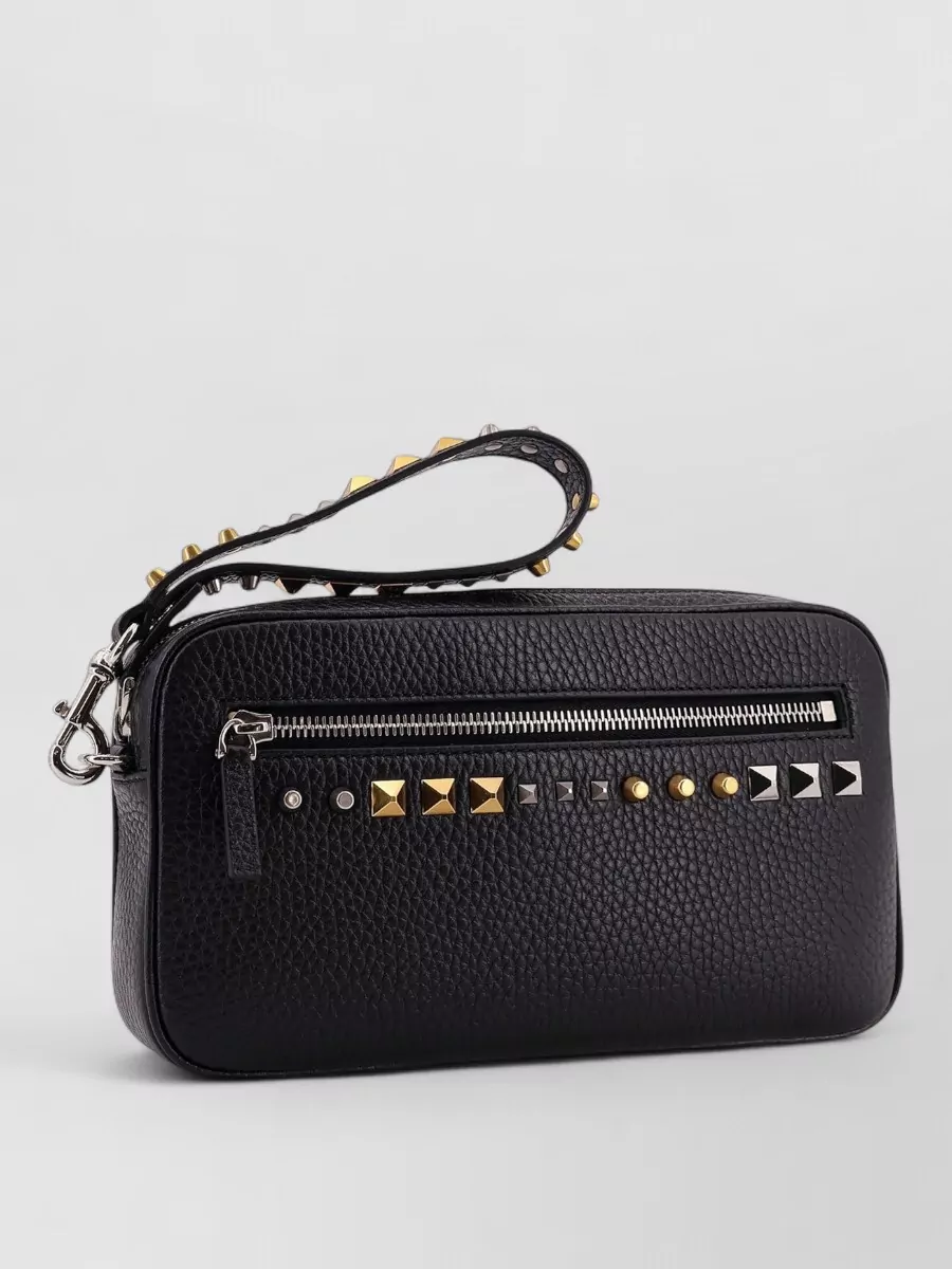 Valentino Garavani Leather Clutch Bag Studs Wrist Strap