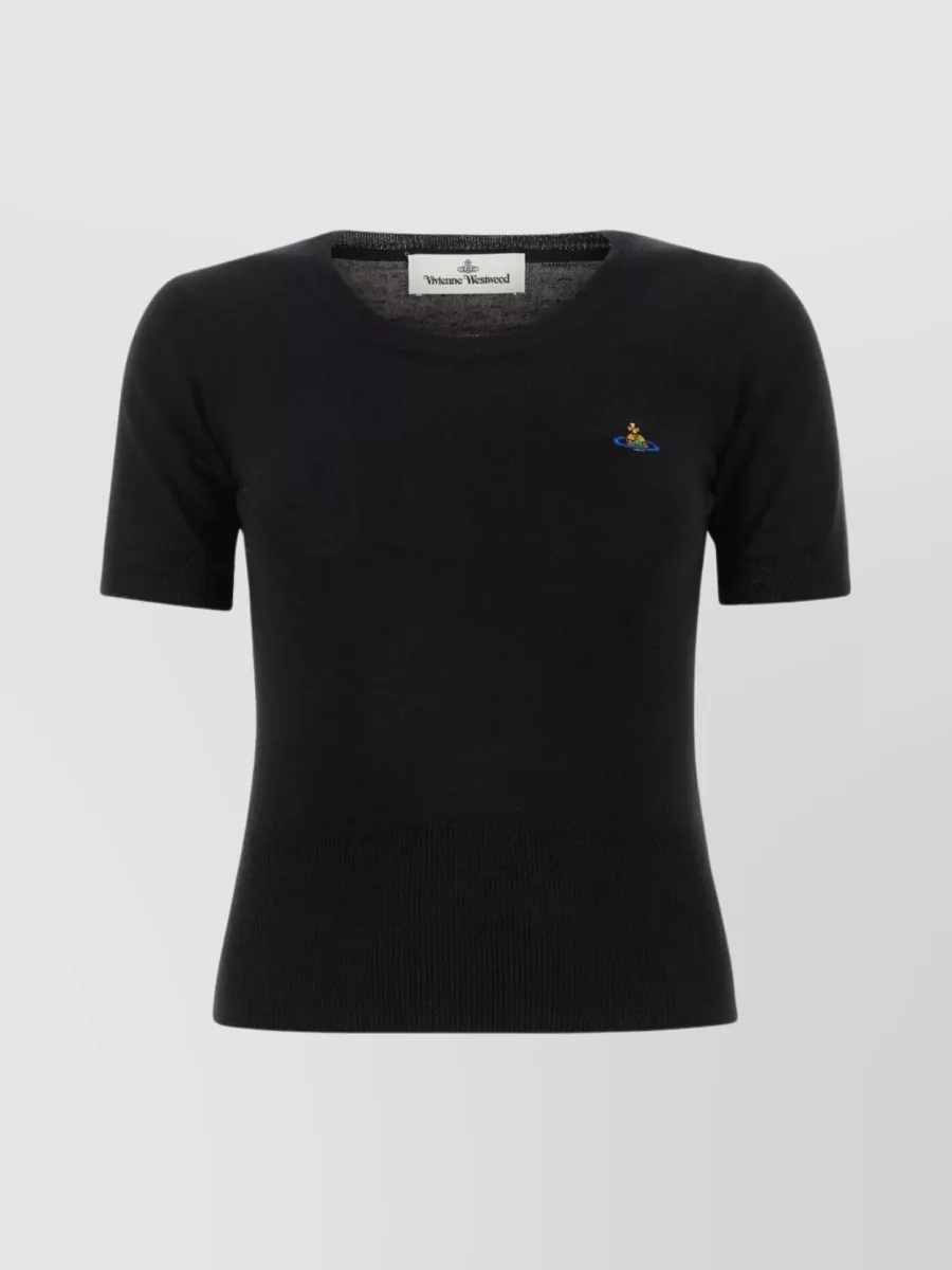 Shop Vivienne Westwood Ribbed Wool Crewneck Short Sleeve Sweater In Black