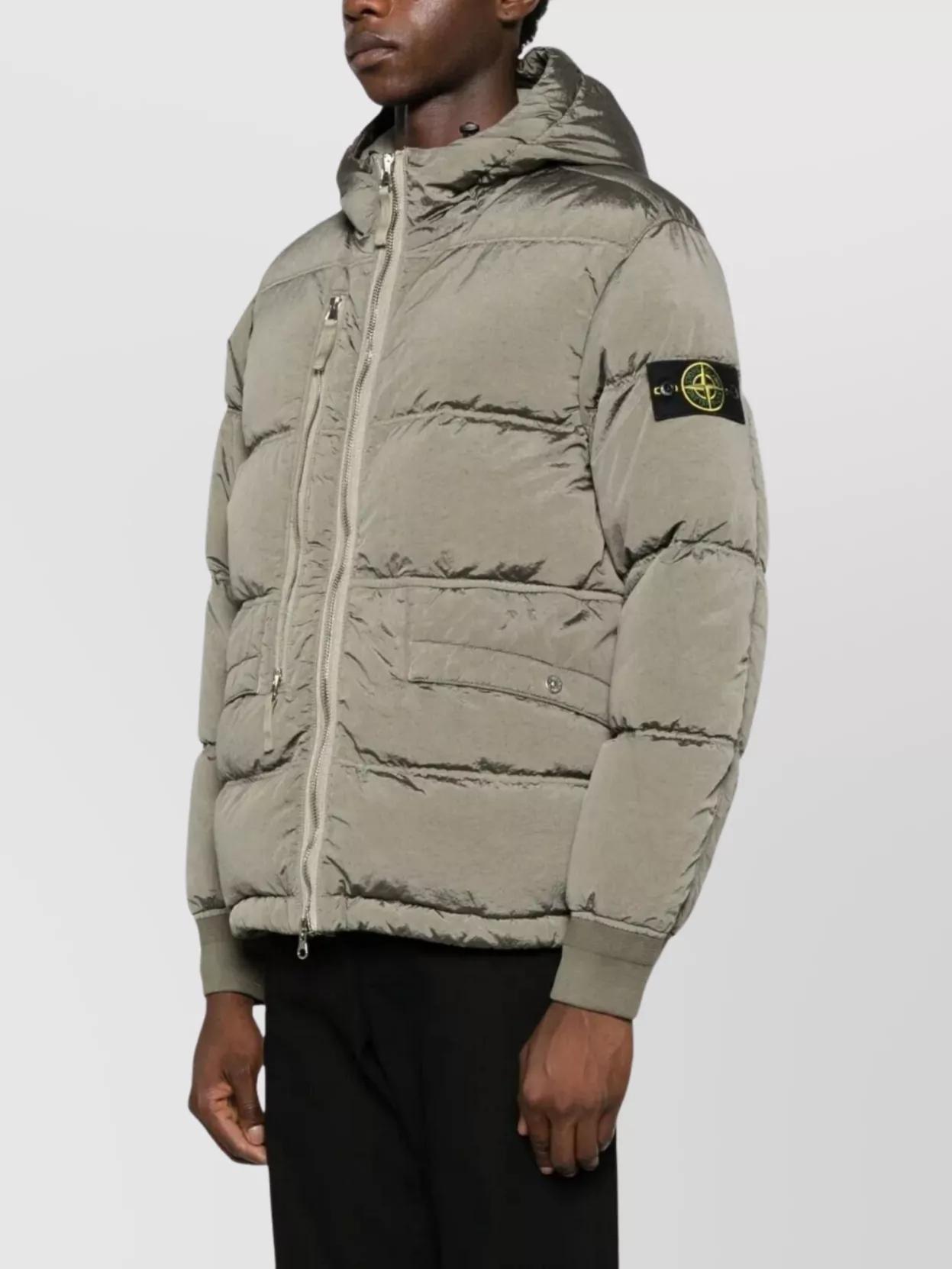 Stone Island Hooded Quilted Down Jacket And Pockets