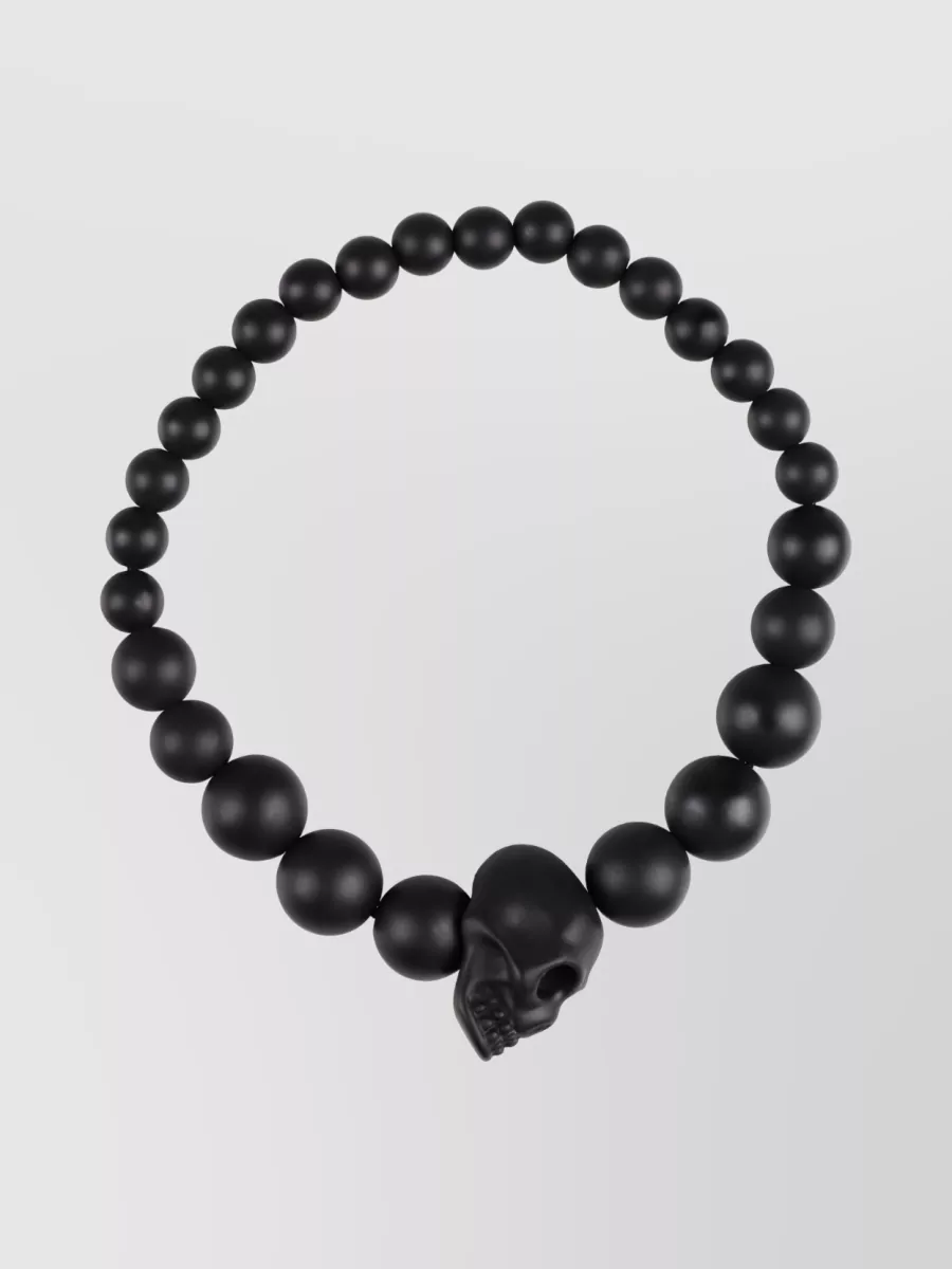 Shop Alexander Mcqueen Resin Skull Bead Bracelet In Black