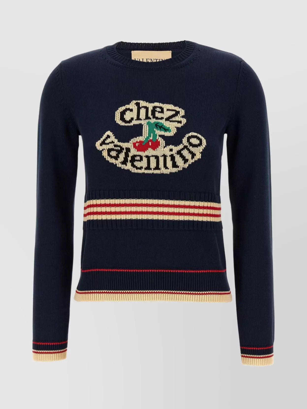 Valentino Cotton Sweater Crew Neck Long Sleeves In Blue