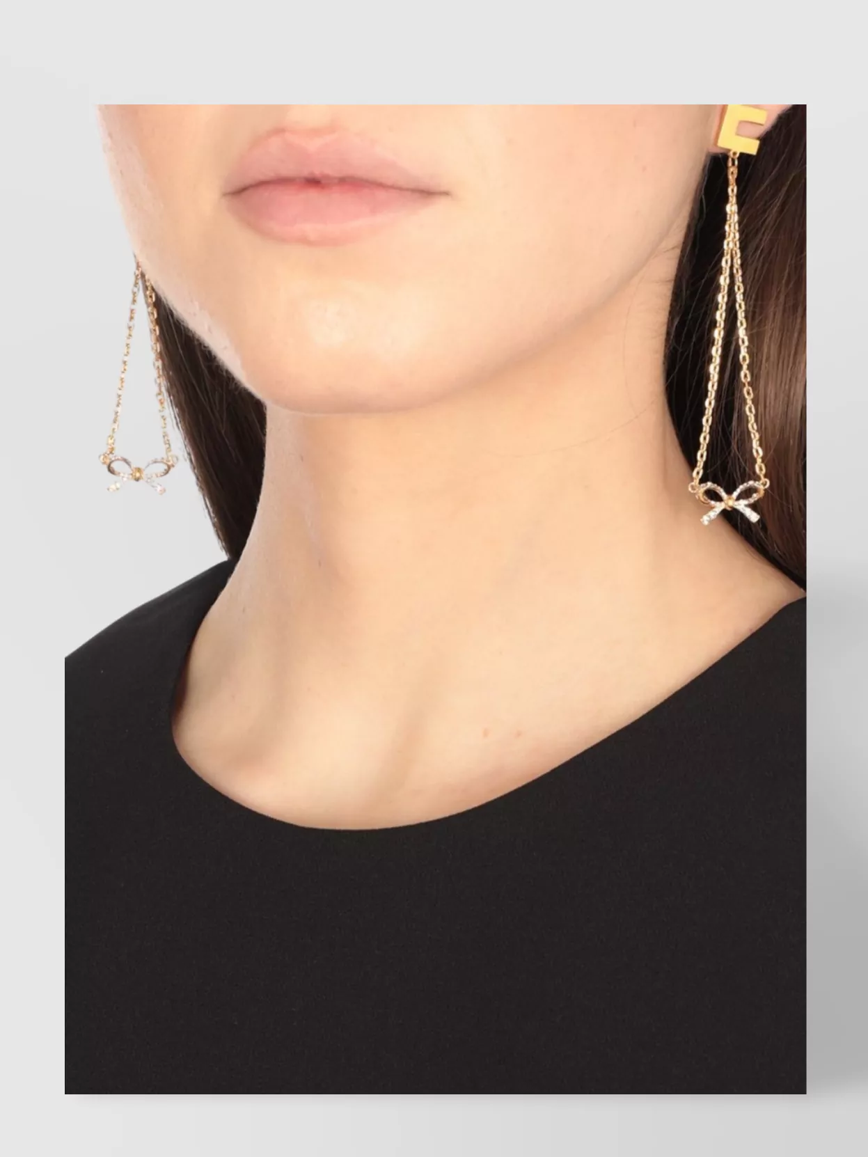 Elisabetta Franchi Bow Chain Link Earrings With Crystal Embellishments