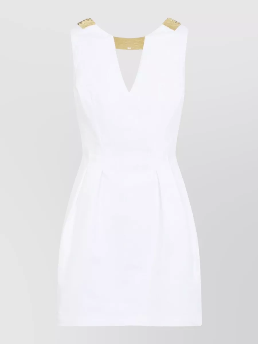 Elisabetta Franchi Mini Dress Gold Detail Sleeveless V Neckline