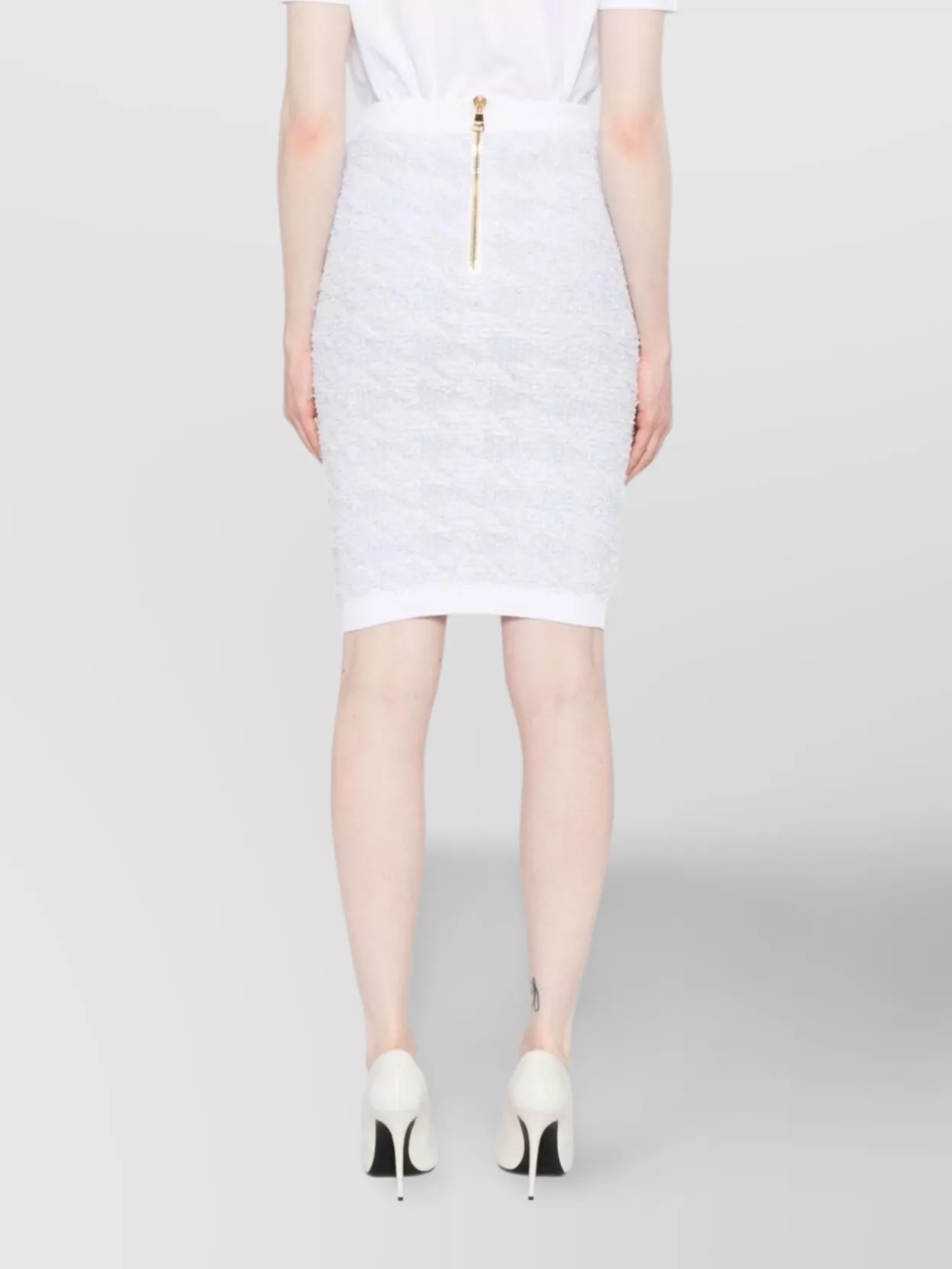 Balmain High-waisted Textured Skirt Button Detailing In Blue