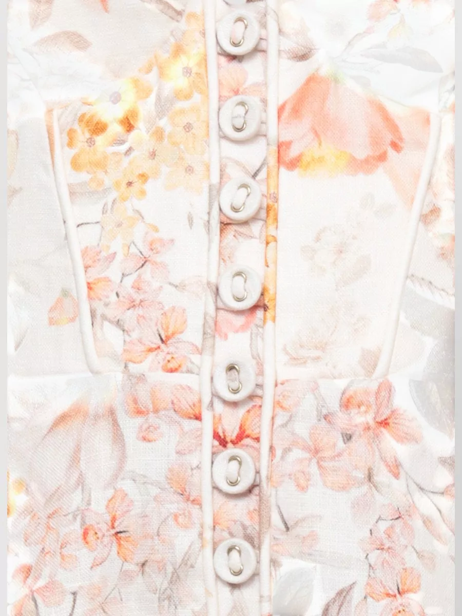 Zimmermann Linen Floral-Print Sleeveless Scoop-Neck Midi Dress