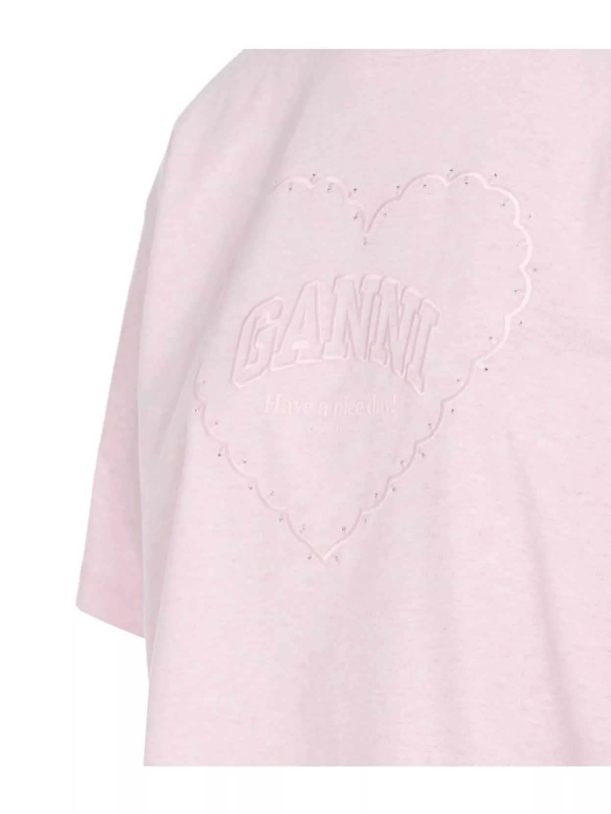 Ganni Crewneck Heart Motif Strass Embellished T-shirt