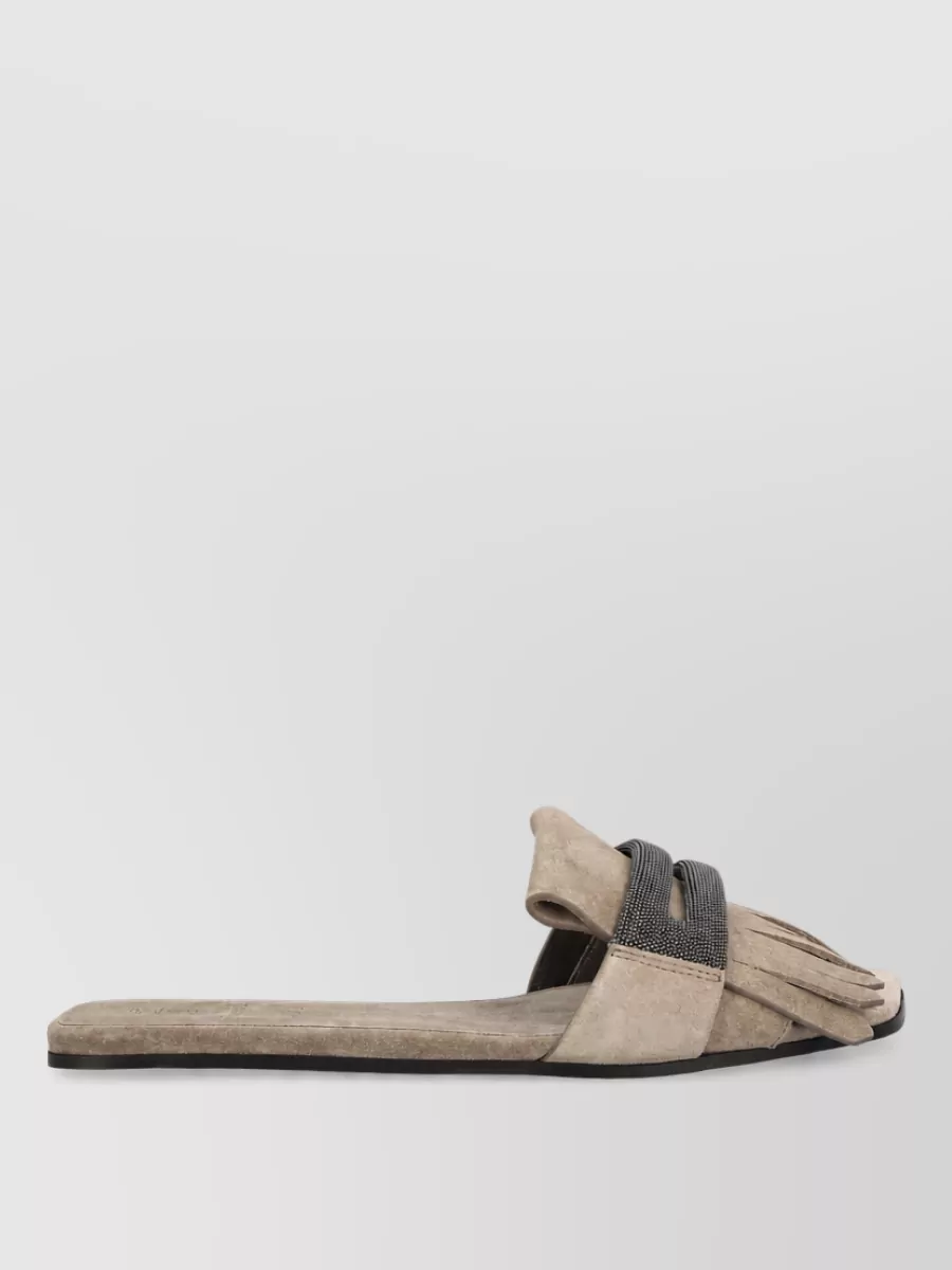 Brunello Cucinelli Leather Jewel-Embellished Mules