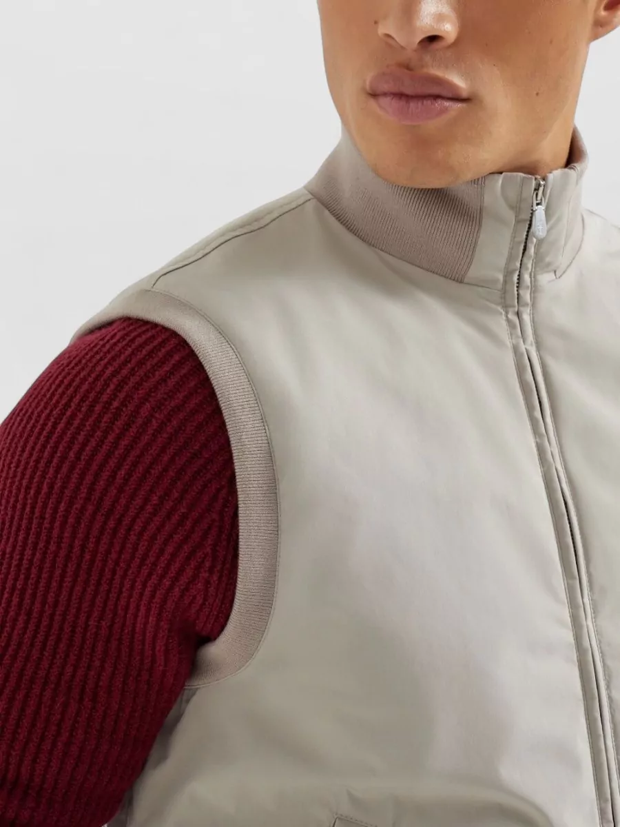 Brunello Cucinelli High-Neck Sleeveless Quilted Vest Pockets