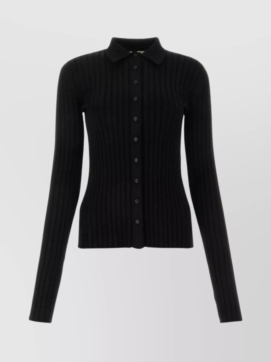 Shop Nensi Dojaka Collar Accent Textured Knitwear In Black