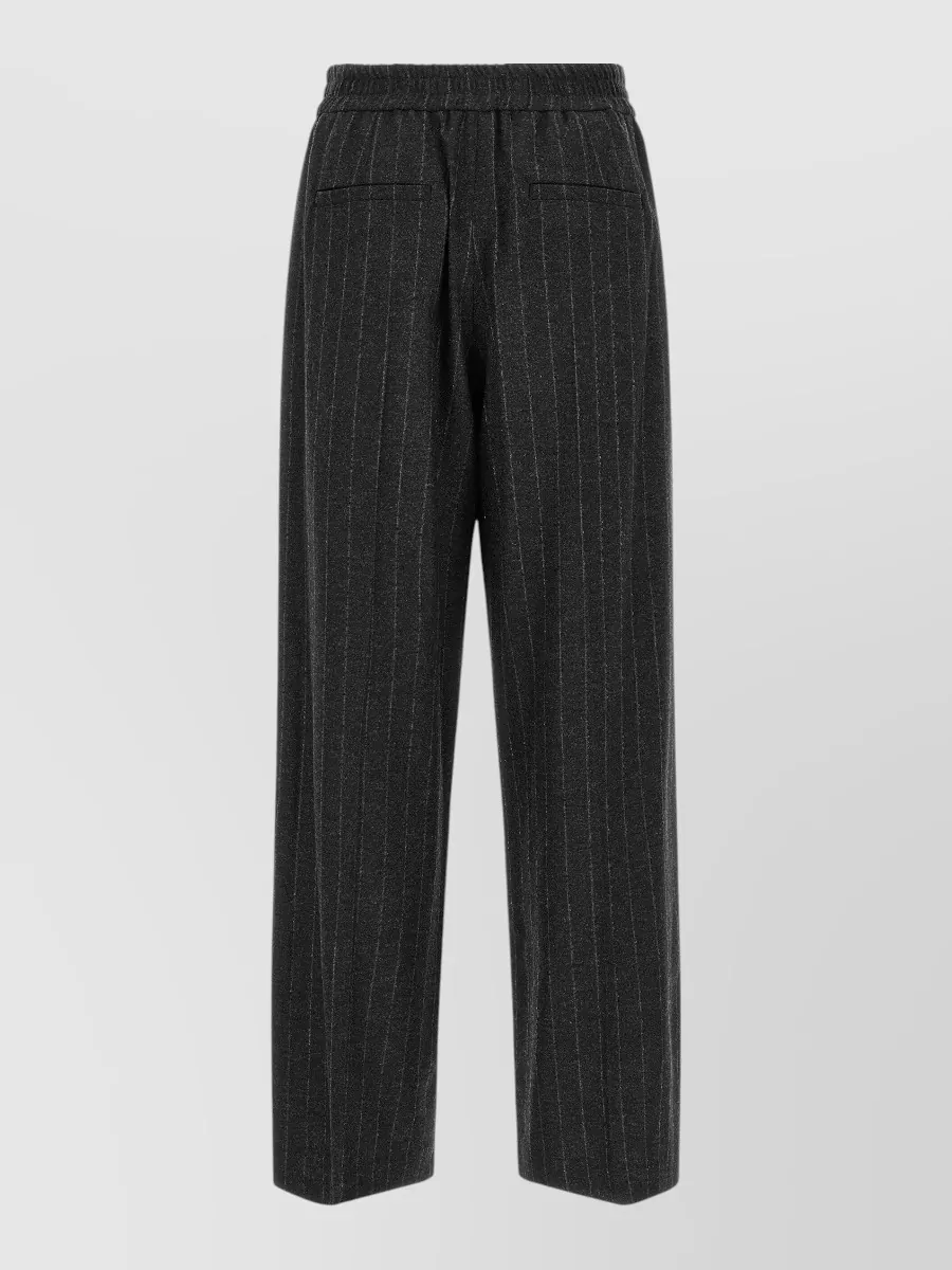 Brunello Cucinelli Wool Cashmere Pinstripe Wide Leg Trousers