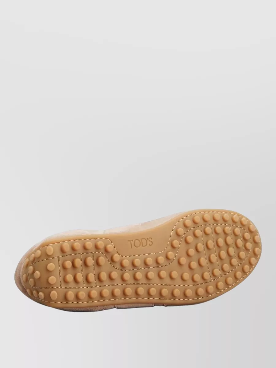 Tod's Suede Leather Sneakers Round Toe Rubber Sole