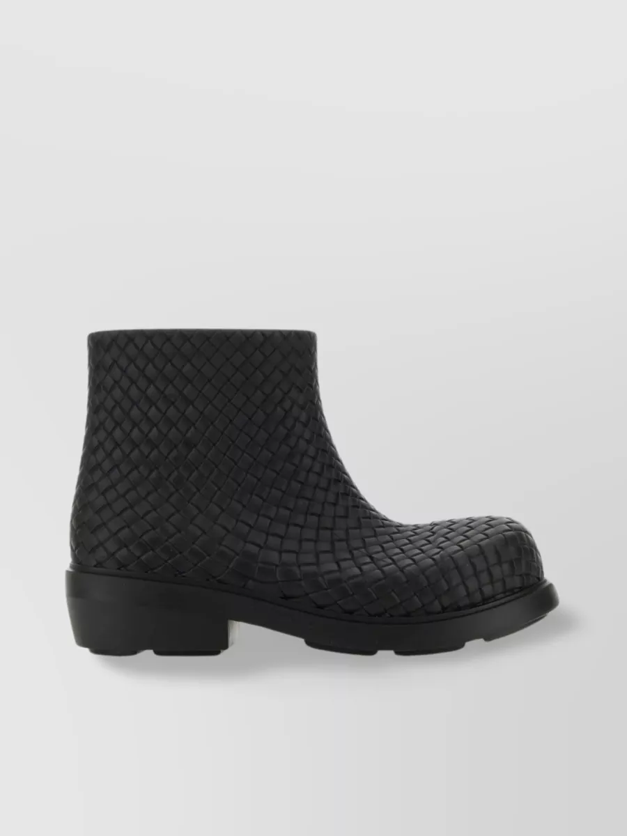 Shop Bottega Veneta Fireman Ankle Boots With Woven Intrecciato Detail In Black