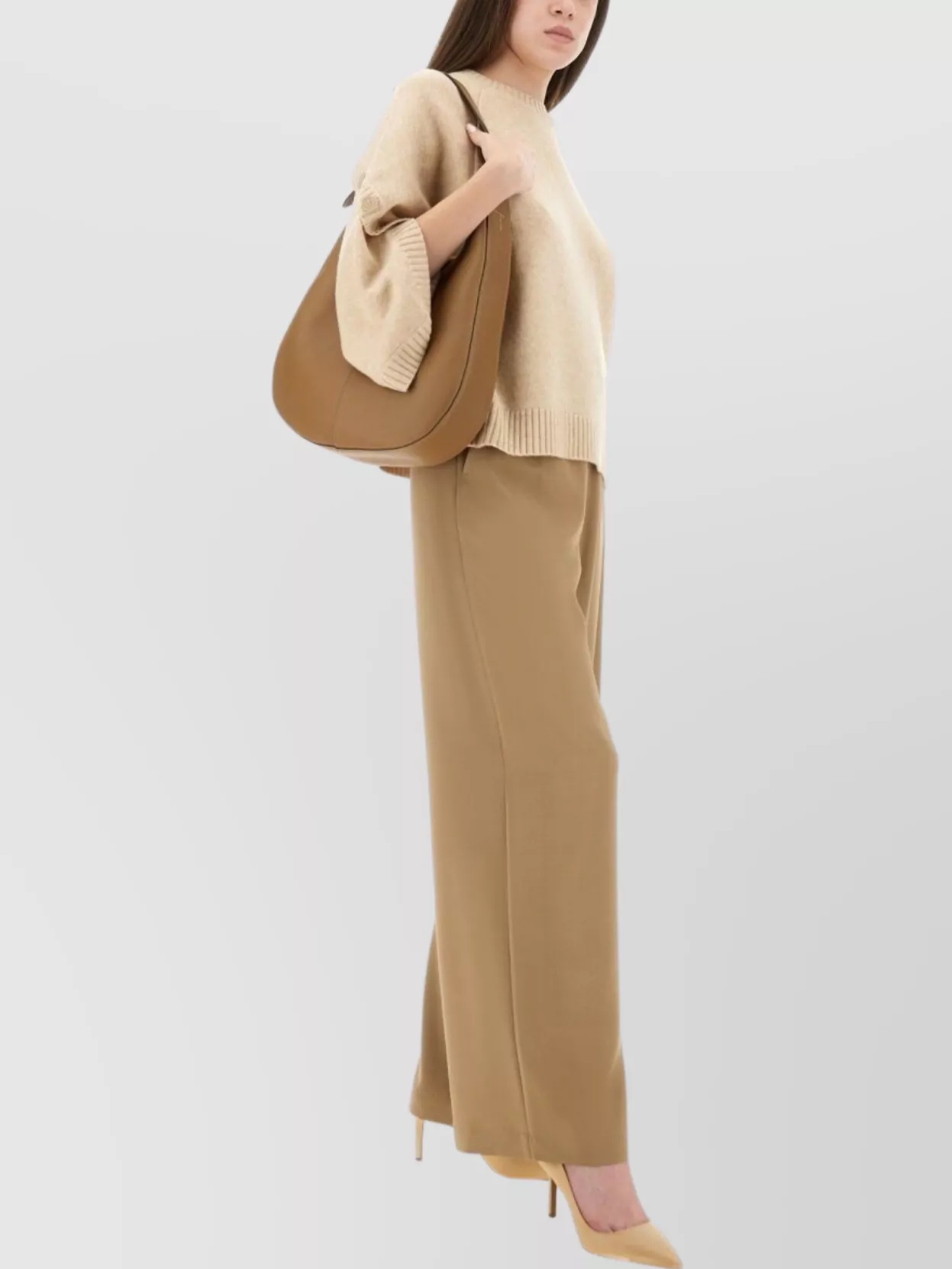 Max Mara Wide Leg Trousers Elastic Waistband Side Pockets In Brown