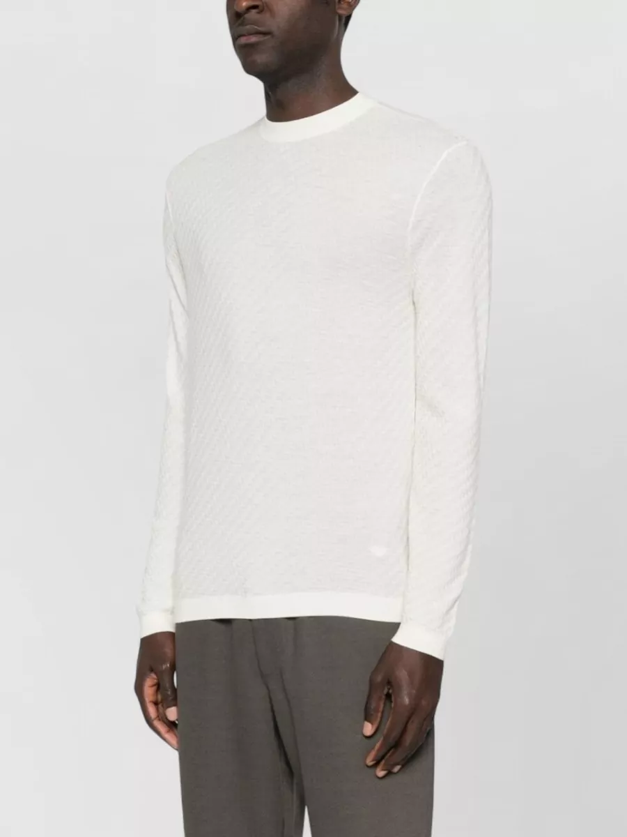 Emporio Armani Virgin Wool Textured Knit Crew Neck Long-Sleeve Sweater