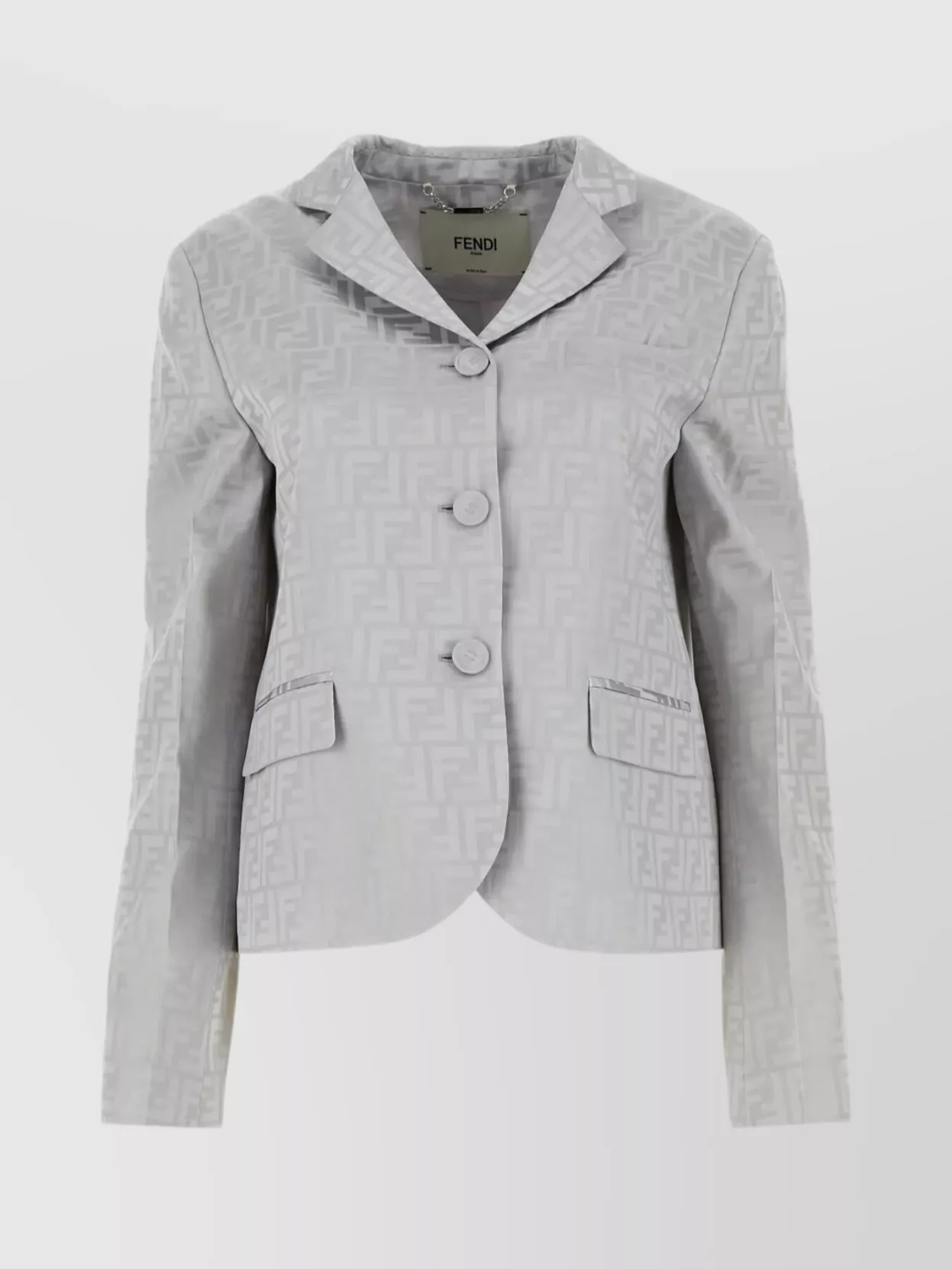 Fendi Satin Blazer With Embroidered Accents And Back Slit In Grey